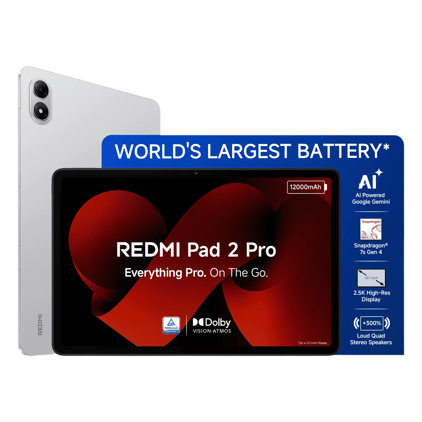 Redmi Pad 2 Pro Wi-Fi Android Tablet (12.1 Inch, 8GB RAM, 128GB ROM, Quick Silver)