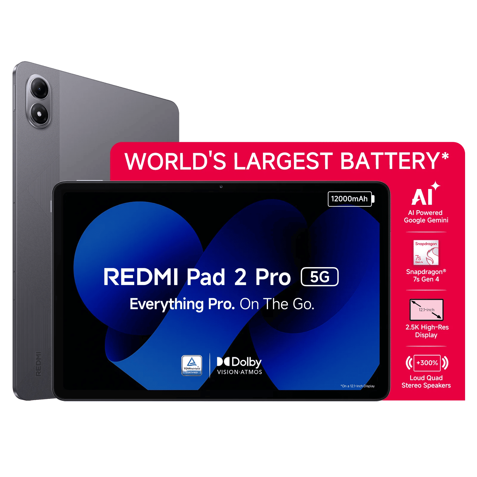 Redmi Pad 2 Pro Wi-Fi+5G Android Tablet (12.1 Inch, 8GB RAM, 128GB ROM, Graphite Grey)