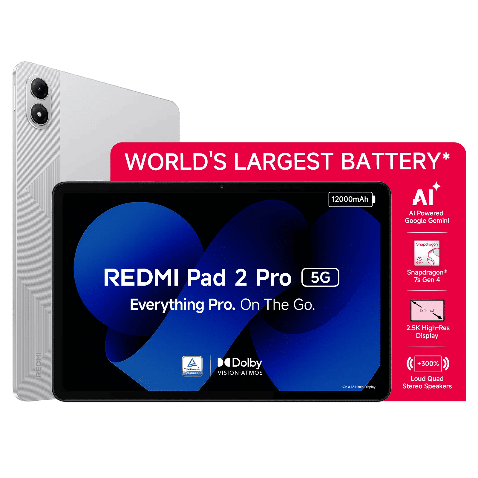 Redmi Pad 2 Pro Wi-Fi+5G Android Tablet (12.1 Inch, 8GB RAM, 256GB ROM, Quick Silver)