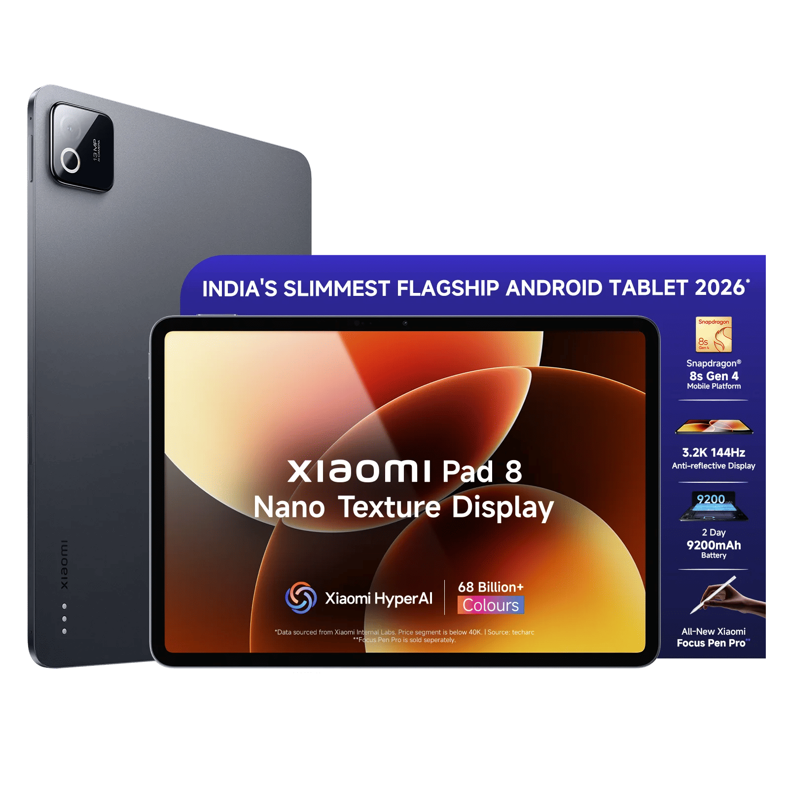 Xiaomi Pad 8 Wi-Fi Android Tablet with Xiaomi Focus Pen Pro (11.2 Inch, 12GB RAM, 256GB ROM, Nano Textured Display, Graphite Grey)