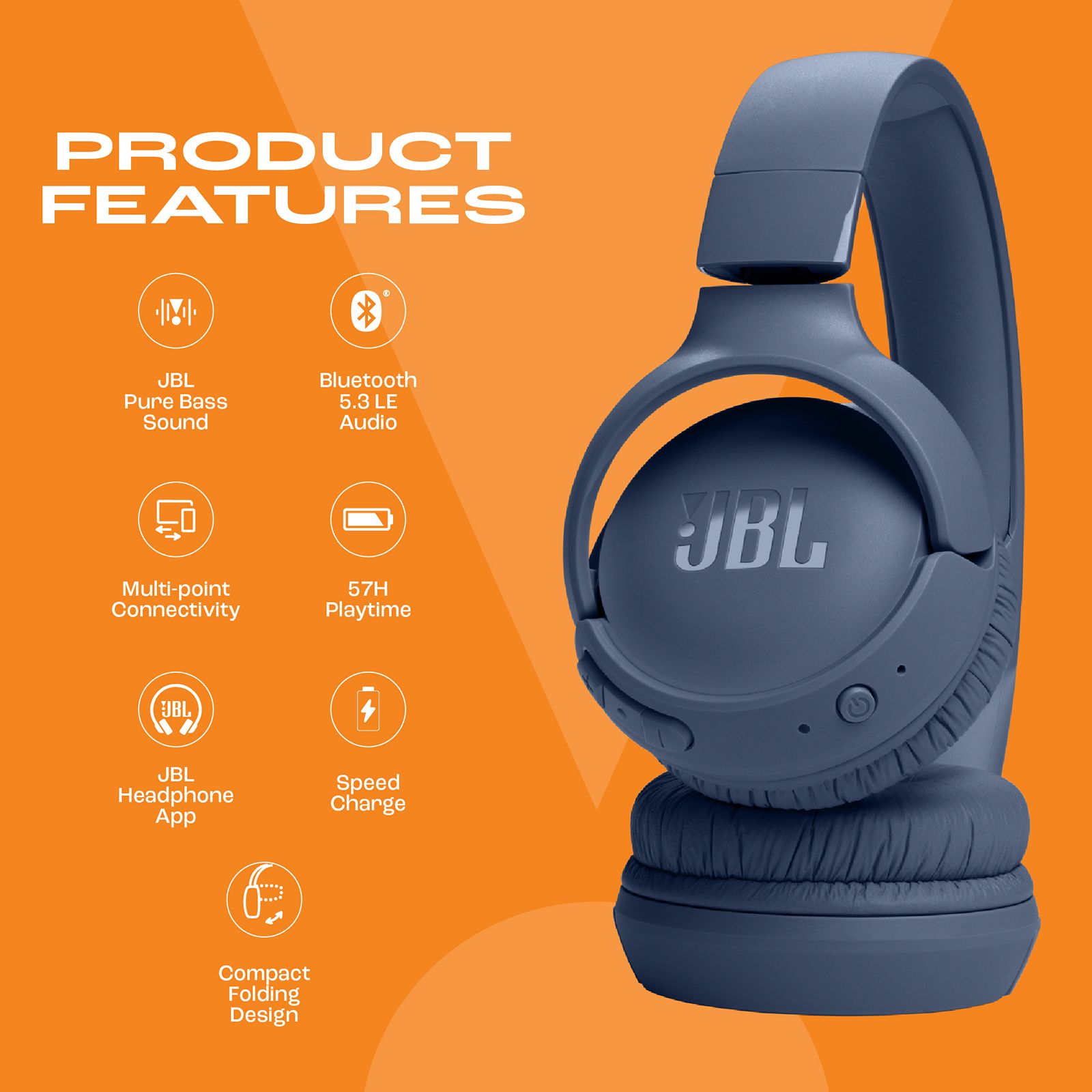 Buy JBL Tune JBLT520BTBLU Bluetooth Headphone with Mic (Pure Bass