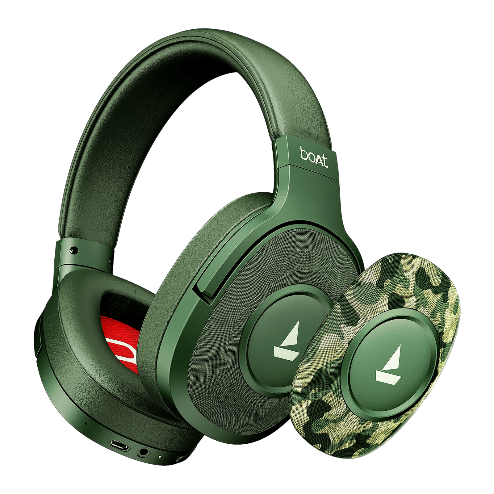boAt Rockerz Plus 550 Bluetooth Headphone with Mic (Dual Pairing, Over Ear, Green Militia)