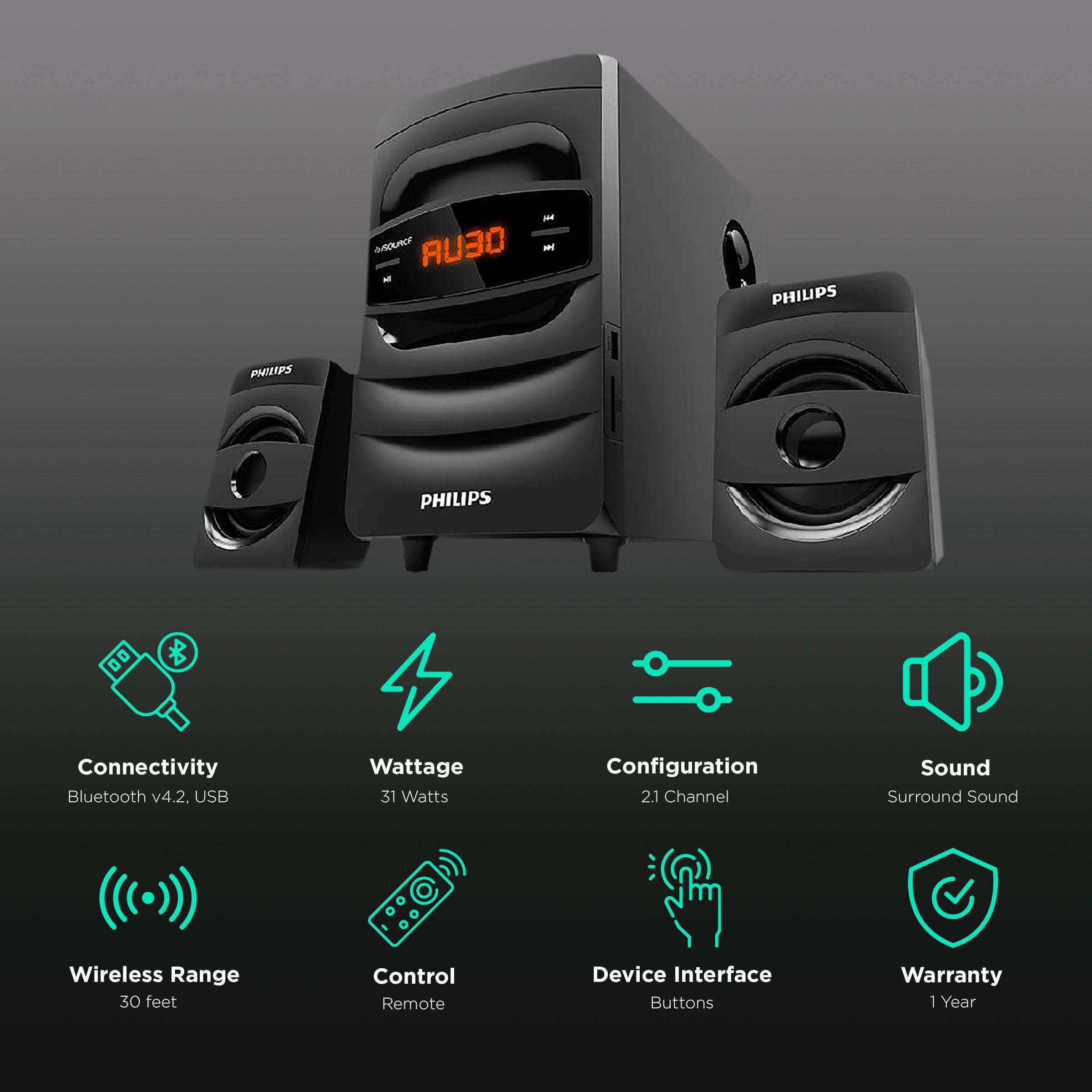 Philips 2.1 CH Multimedia Speaker, 31W