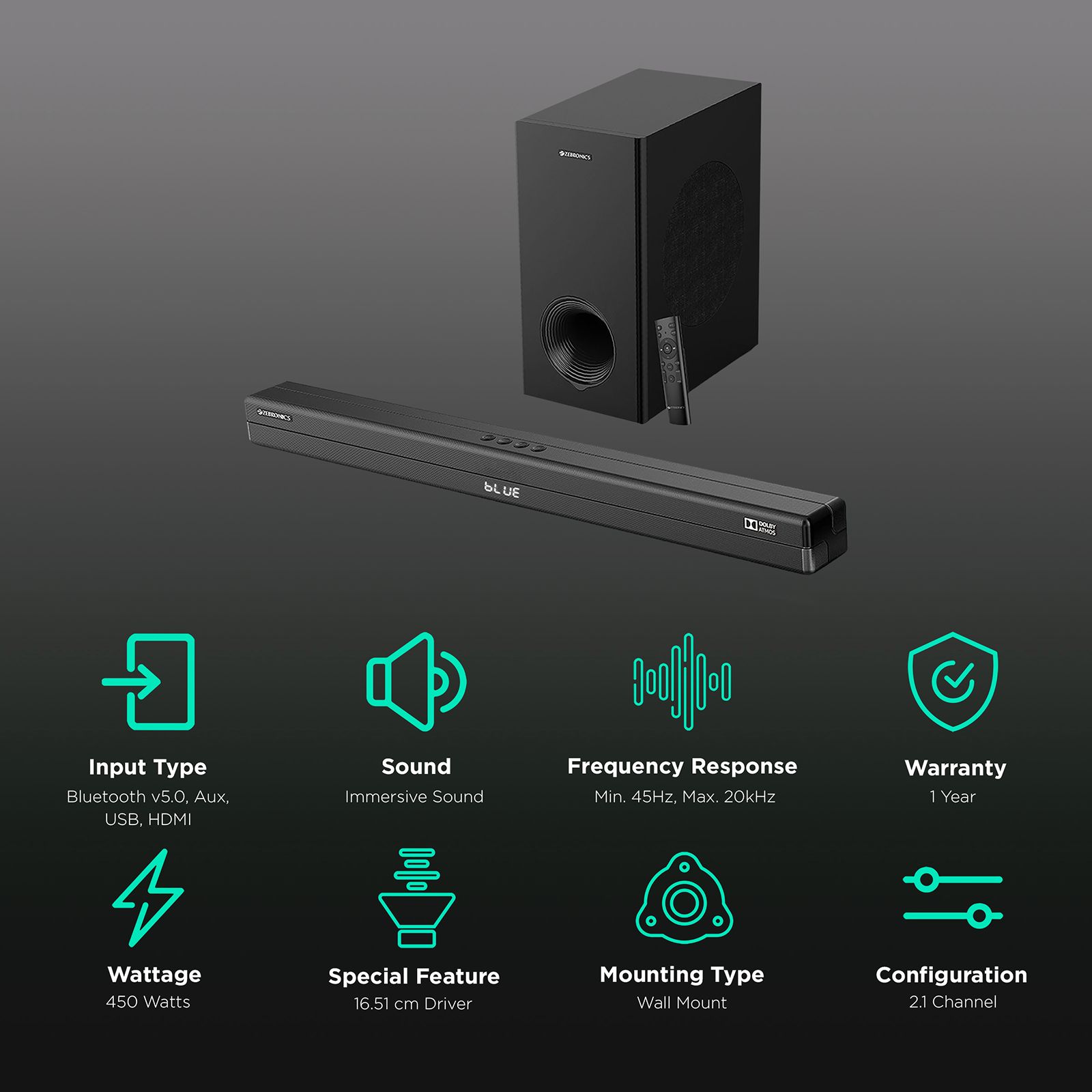 Buy ZEBRONICS Zeb-Juke Bar 9700 450W Bluetooth Soundbar with