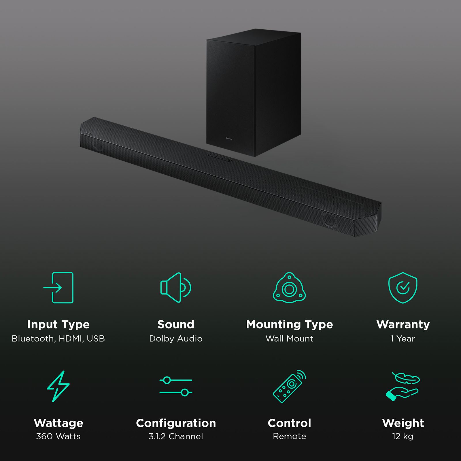 Buy SAMSUNG HW-Q600B/XL 360W Bluetooth Soundbar with Remote (Dolby