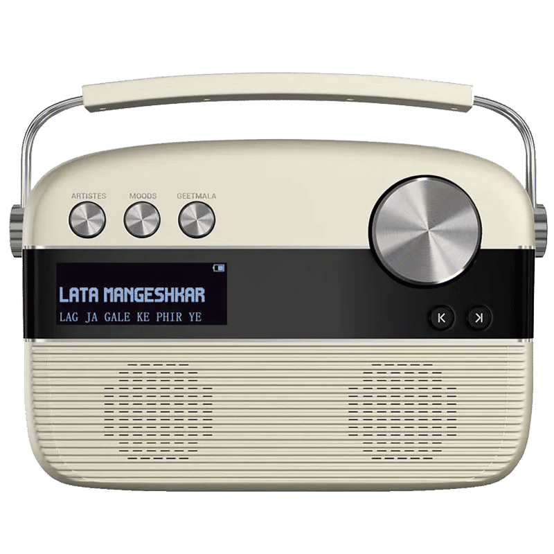 SAREGAMA Carvaan 6W Portable Bluetooth Speaker (5000 Pre Loaded Songs, Stereo Channel, White)