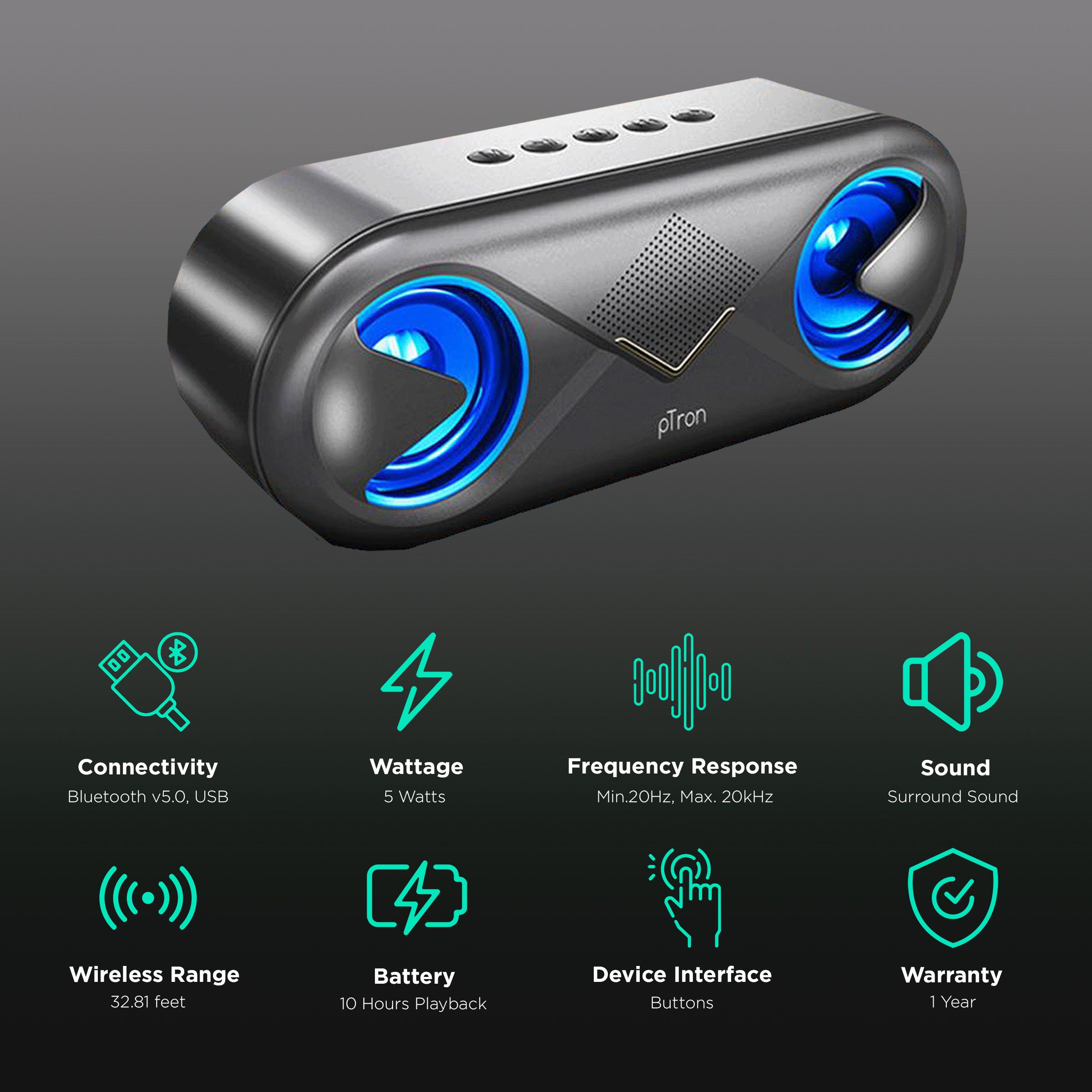 Buy pTron Fusion 10W Portable Bluetooth Speaker (10 Hours Playtime