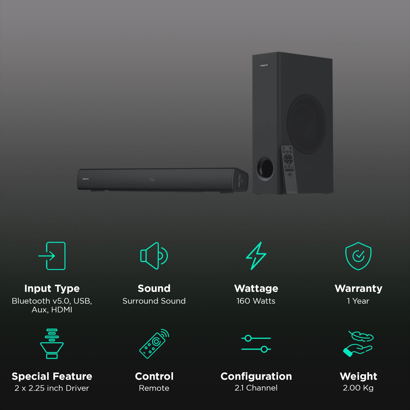 Buy Creative Stage V2 160W Bluetooth Soundbar with Remote (Deep