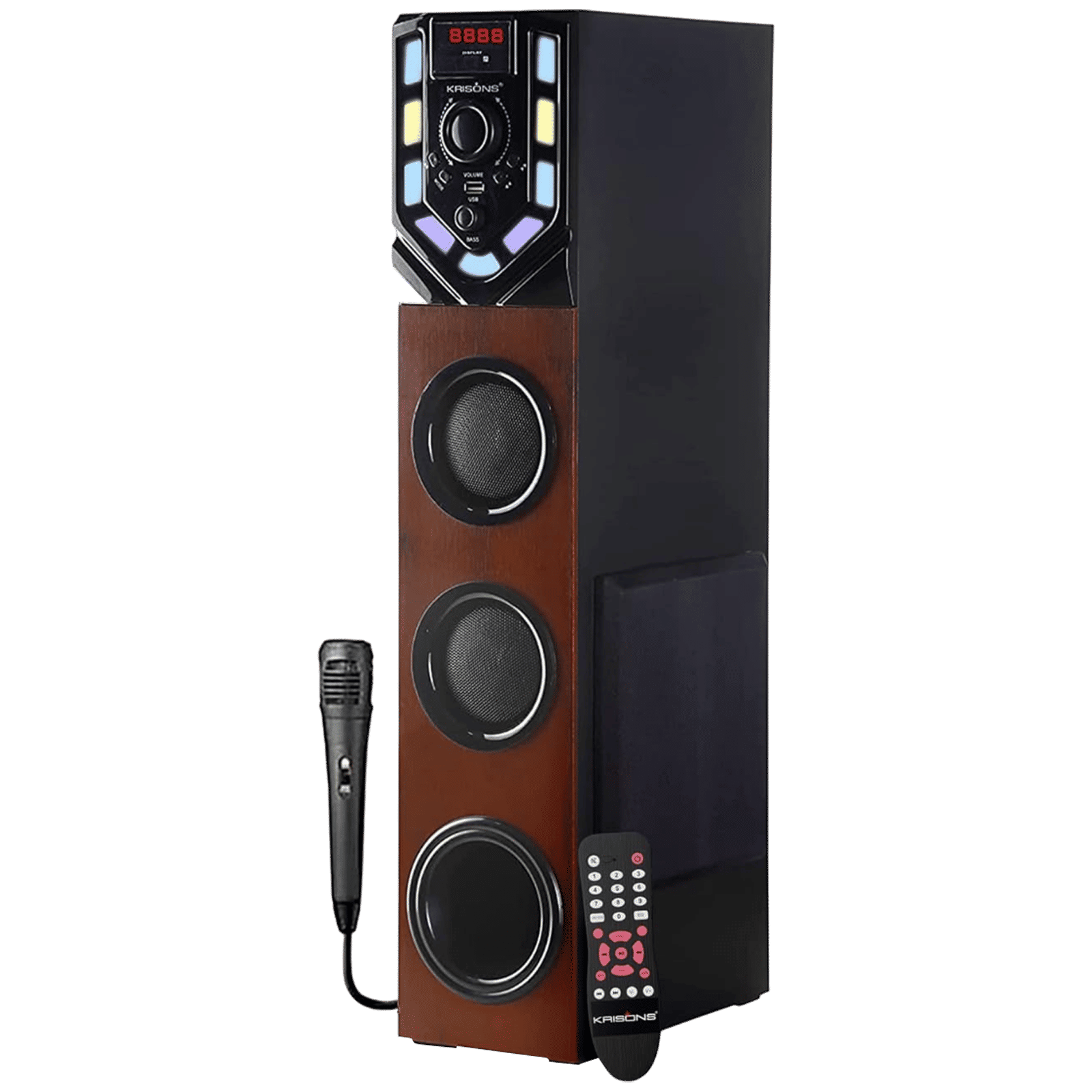 Krisons Swag Tower 90W Bluetooth Party Speaker with Mic (Built-in FM, 2.1 Channel, Black & Brown)