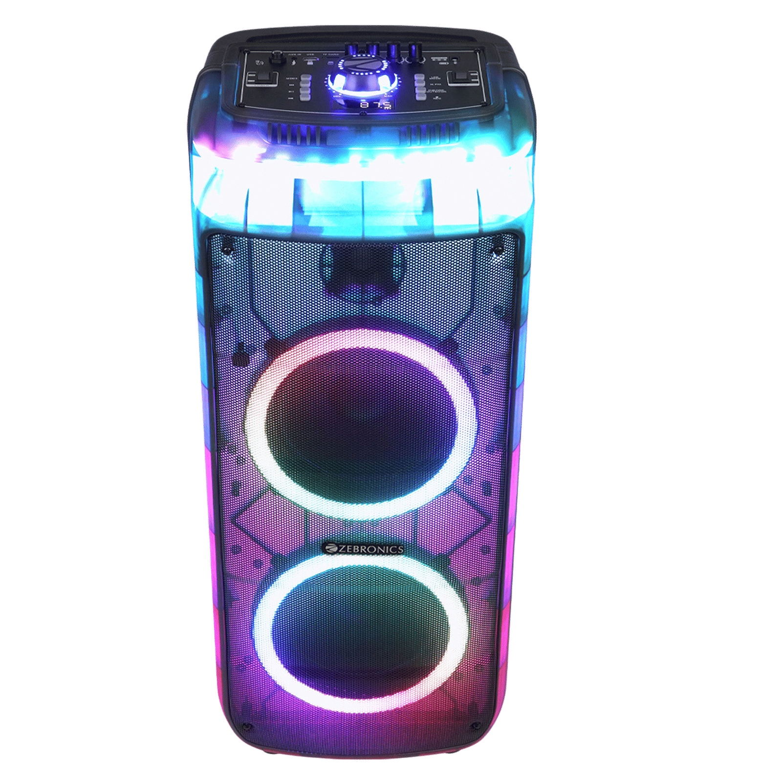 ZEBRONICS Zeb Glow Box 8B 160W Bluetooth Party Speaker wit Mic (RGB Lights with Control Switch, Hi-Fi Party Speaker, Black)