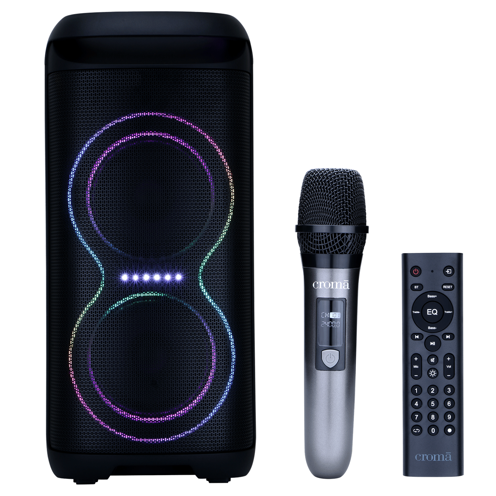 Croma 180W Party Speaker with Mic (Music Sync LED Light, 2.1 Channel, Black)