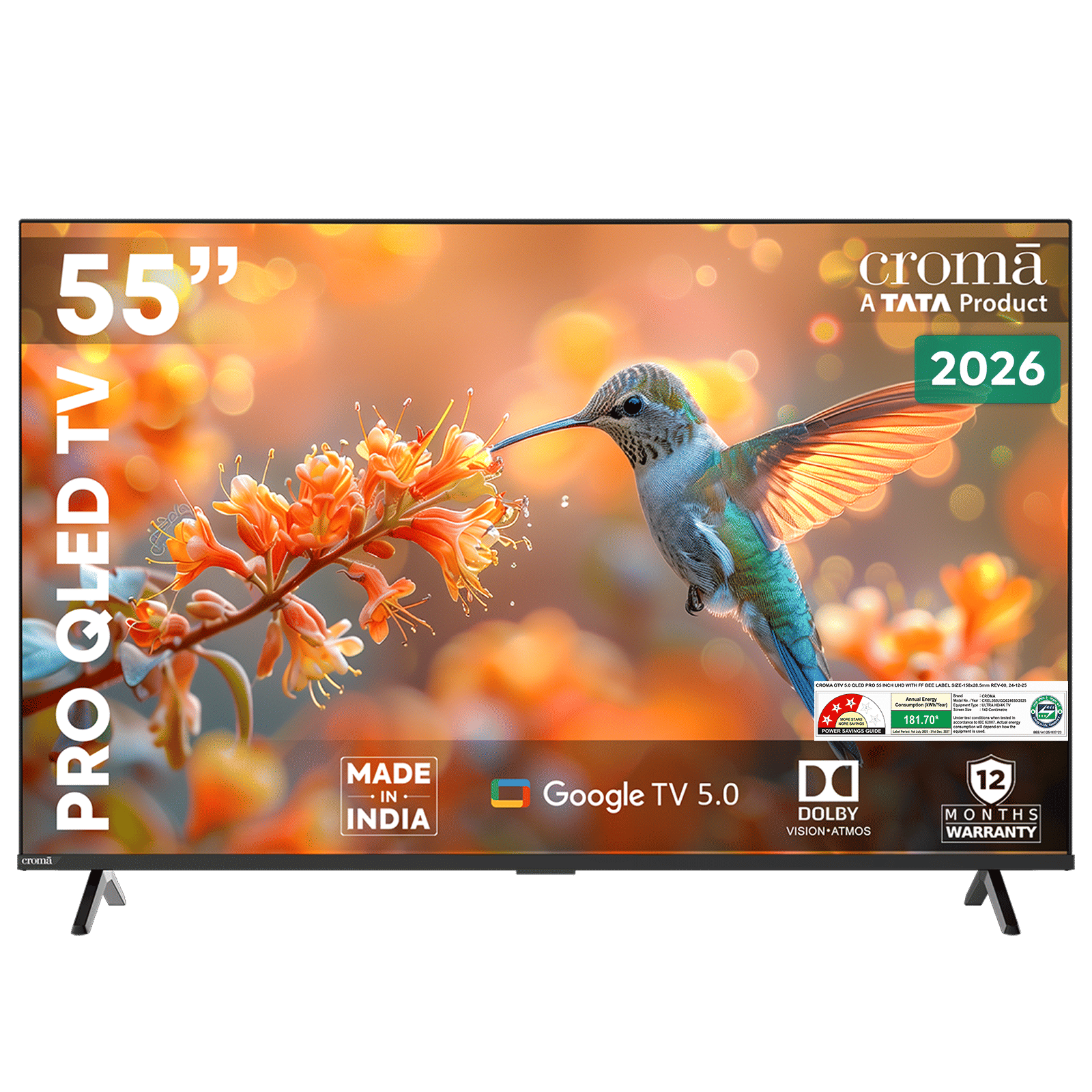 Croma Pro 140 cm (55 inch) 3 Star QLED 4K Ultra HD Smart Google TV with A+ Grade Panel (2026 model)