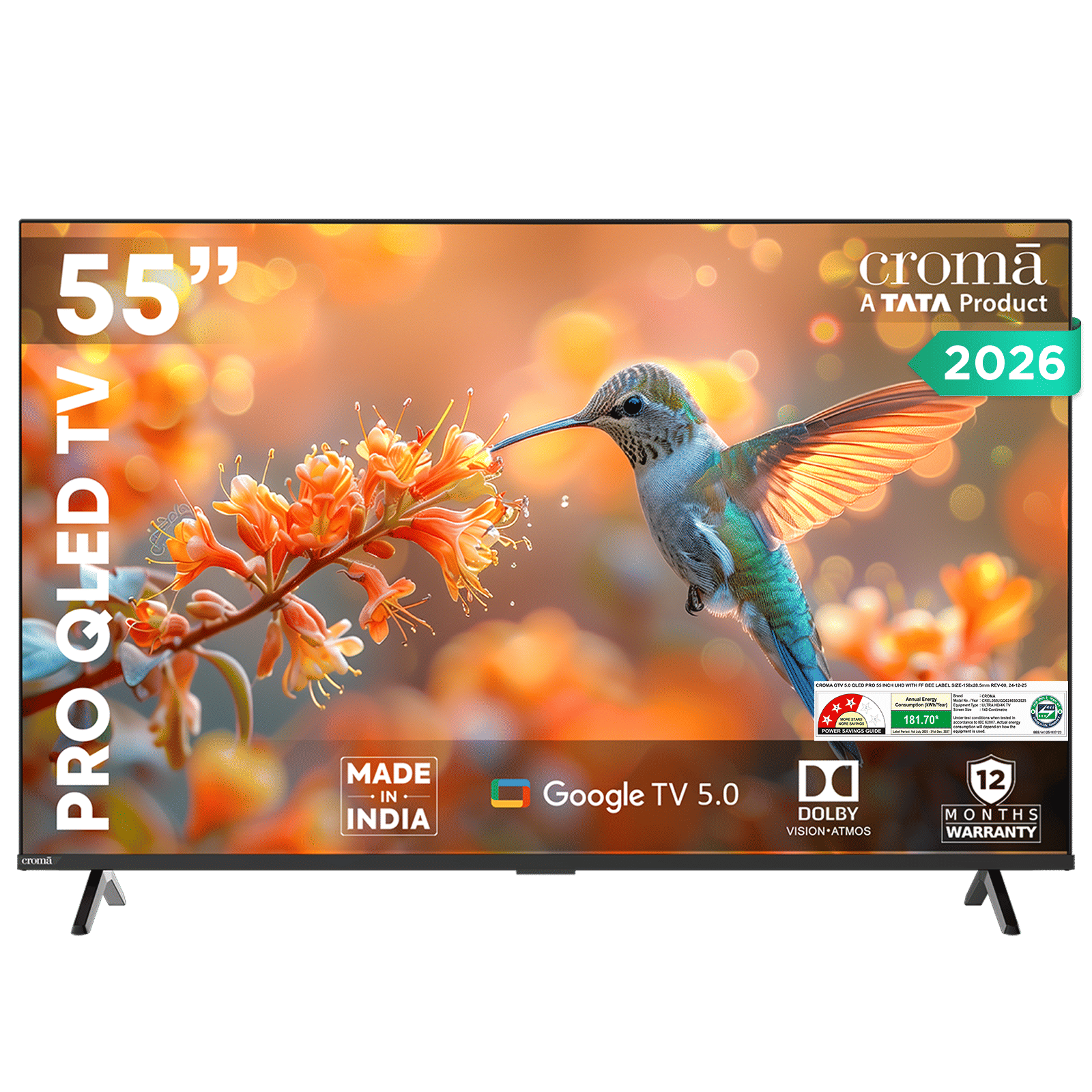 Croma Pro 140 cm (55 inch) QLED 4K Ultra HD Smart Google TV with A+ Grade Panel (2026 model)