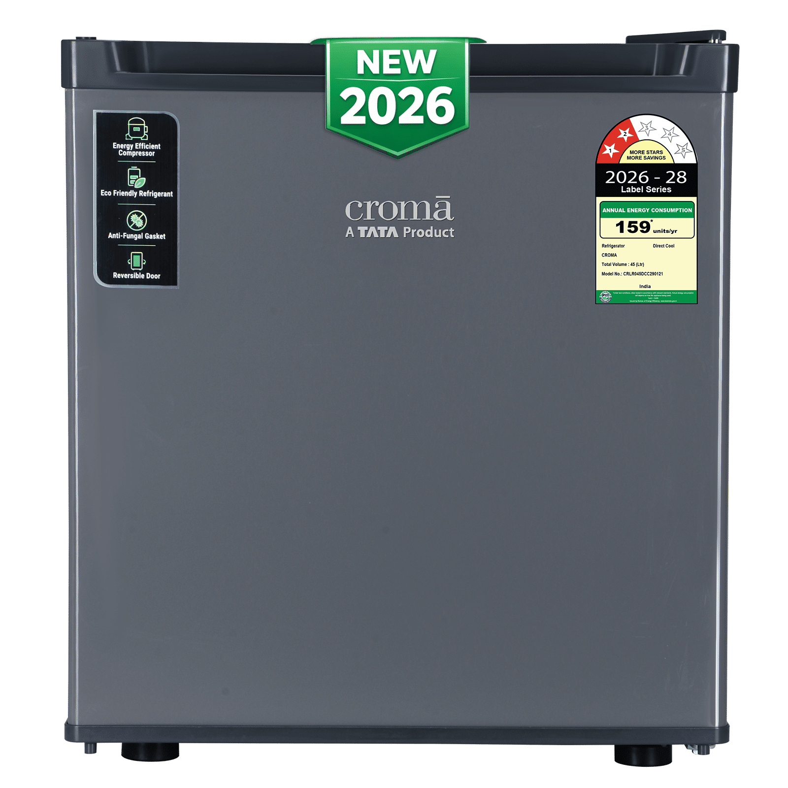 Croma 45 Litres 2 Star Direct Cool Single Door Mini Refrigerator with Anti Fungal Gasket (Gray)
