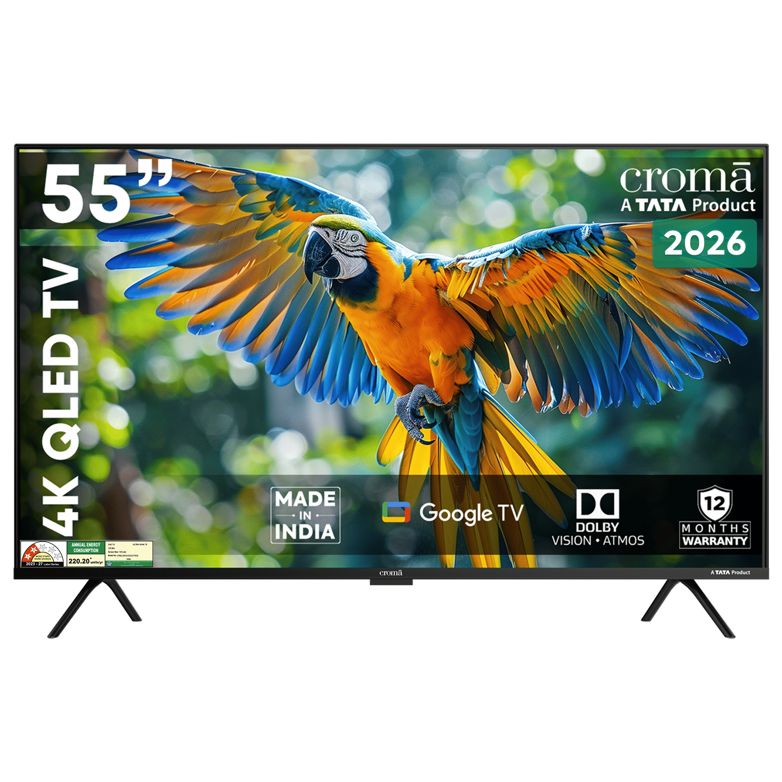 Croma 140 cm (55 inch) 2 Star QLED 4K Ultra HD Smart Google TV with Google Voice Assistant (2026 Model)