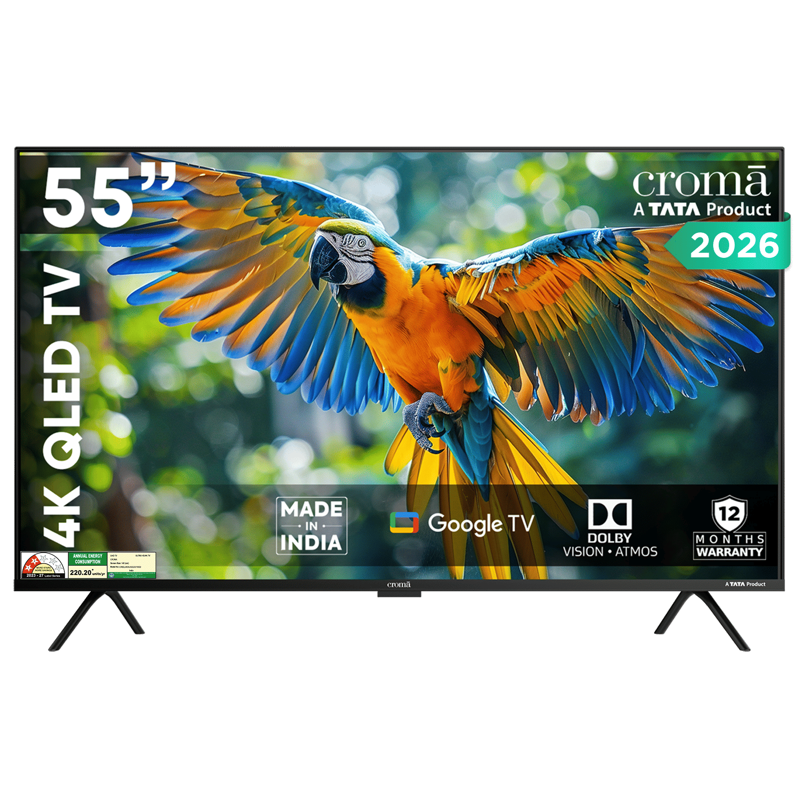 Croma 140 cm (55 inch) QLED 4K Ultra HD Smart Google TV with Google Voice Assistant (2026 Model)
