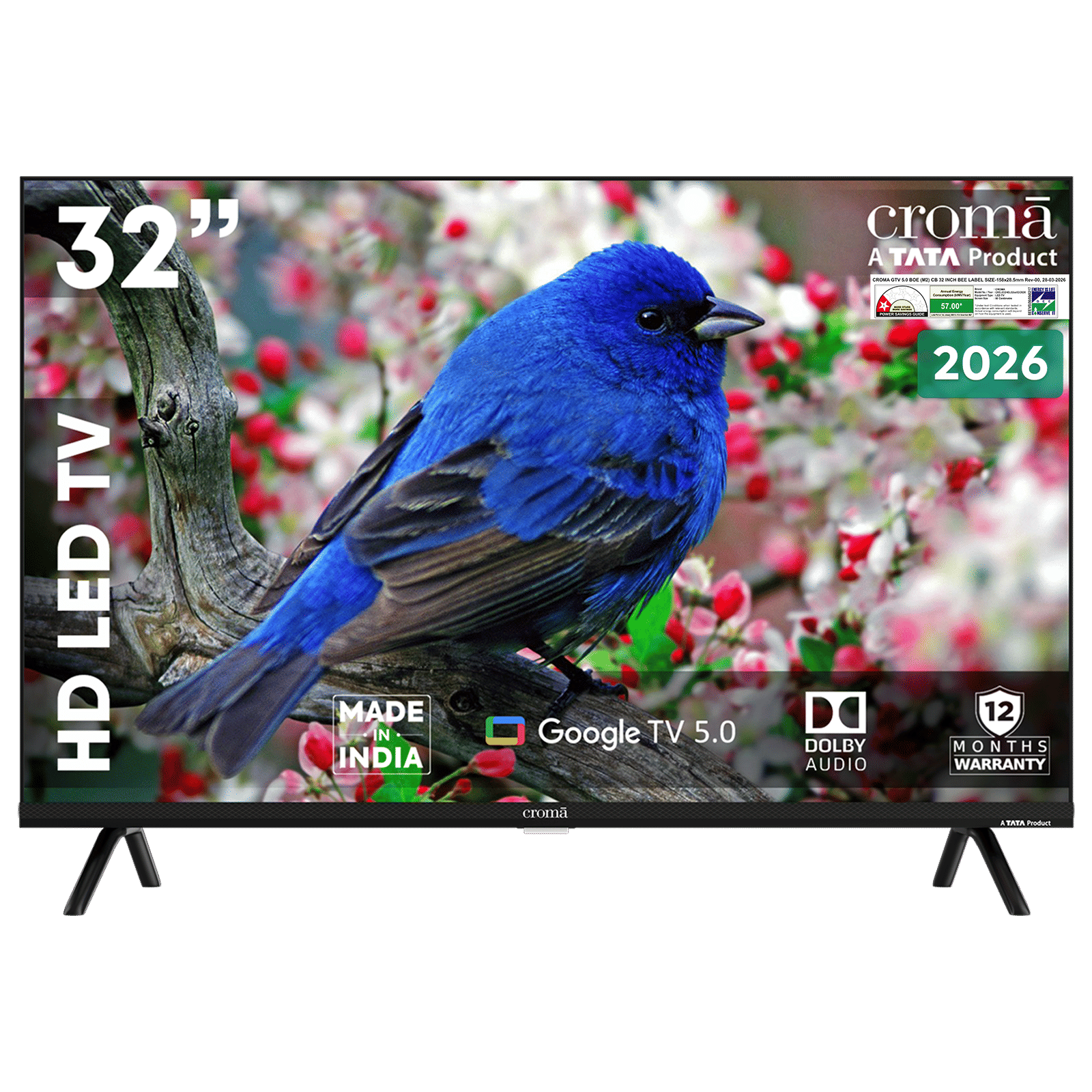 Croma 80cm (32 inch) 1 Star HD LED Smart Google TV with Google Assistant (2026 Model)