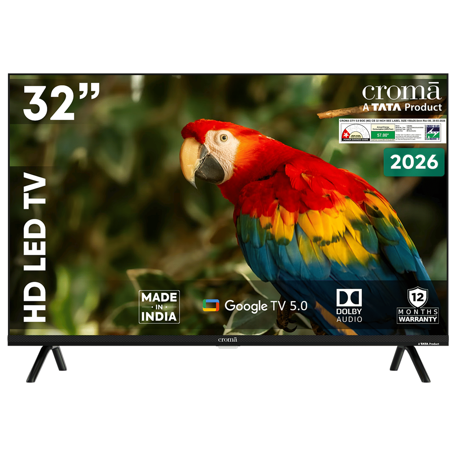 Croma 80cm (32 inch) 1 Star HD LED Smart Google TV 5.0 with Dolby Audio (2026 Model)