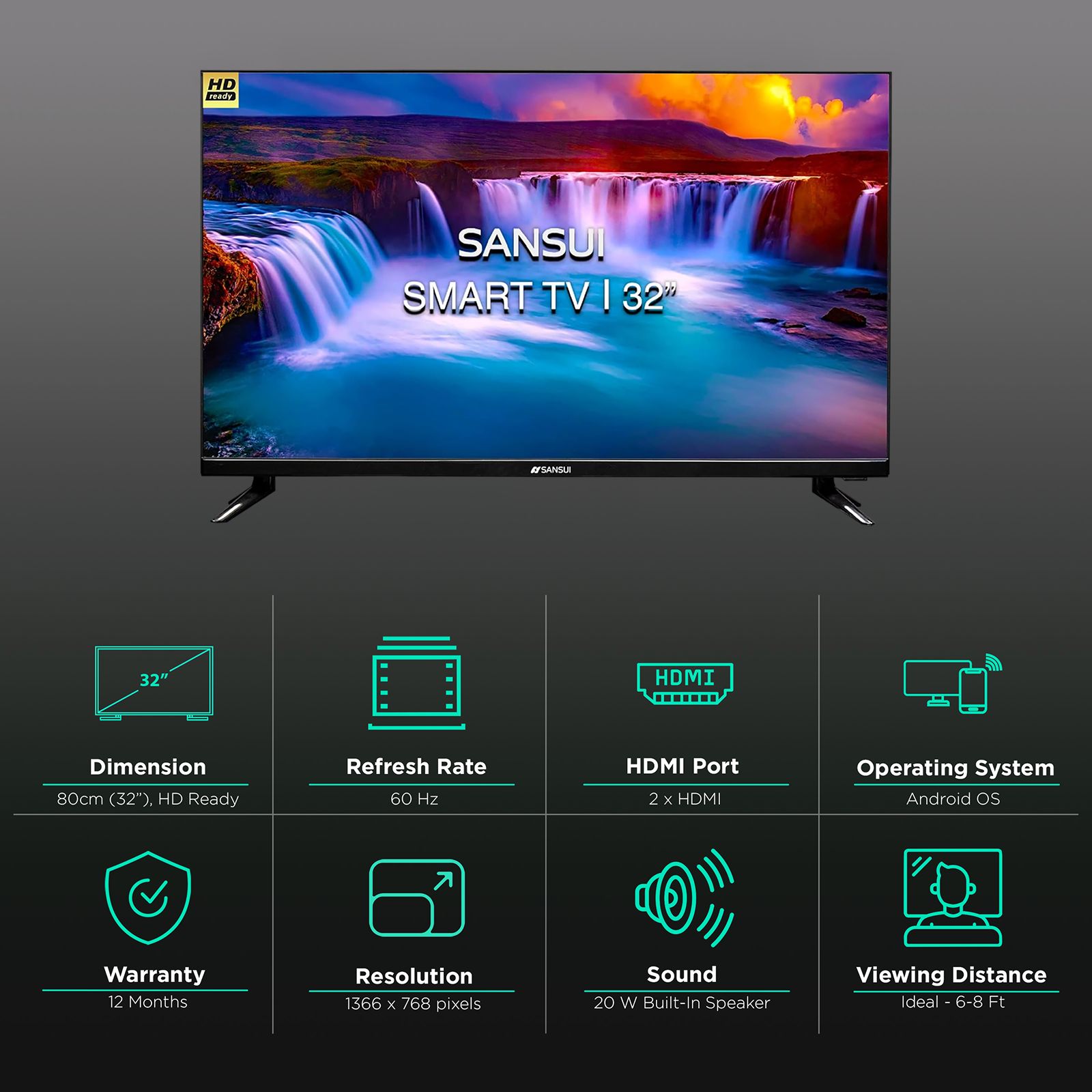 SANSUI 80 cm (32 inch) HD Ready Smart Android TV with 20W Speaker (2021  model)