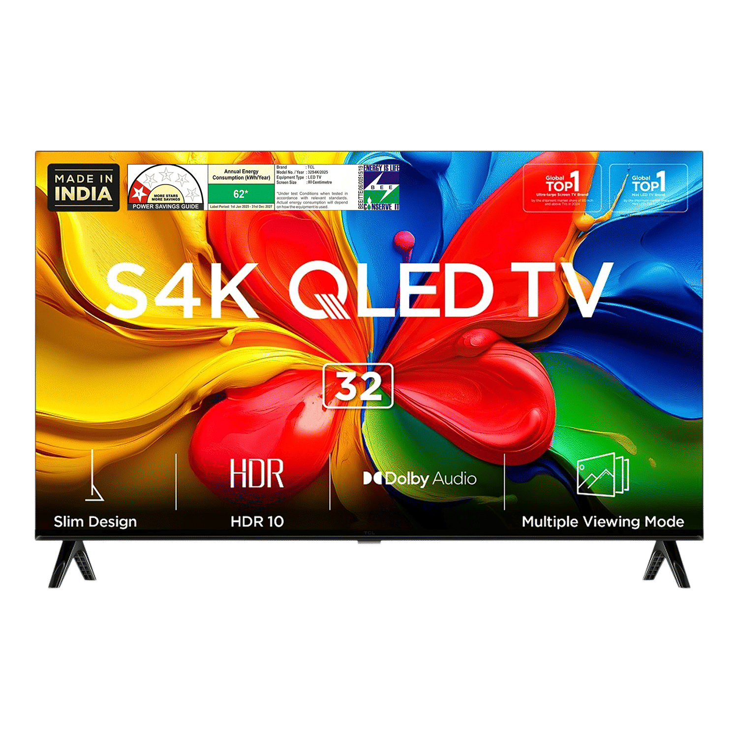 TCL S4K 80 cm (32 inch) 1 Star HD QLED Smart Google TV with Google Assistant (2025 model)