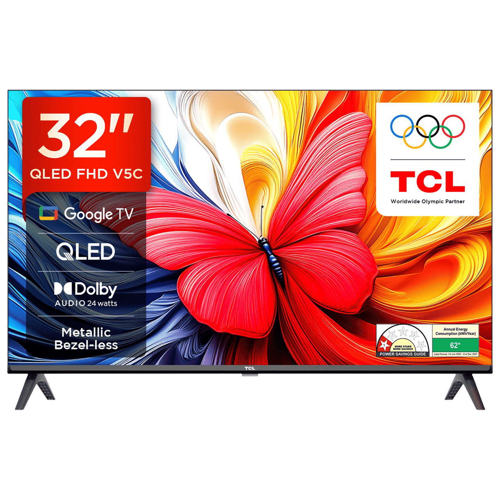 TCL V5C 80 cm (32 inch) 1 Star QLED Full HD Smart Google TV with Google Voice Assistant (2025 model)