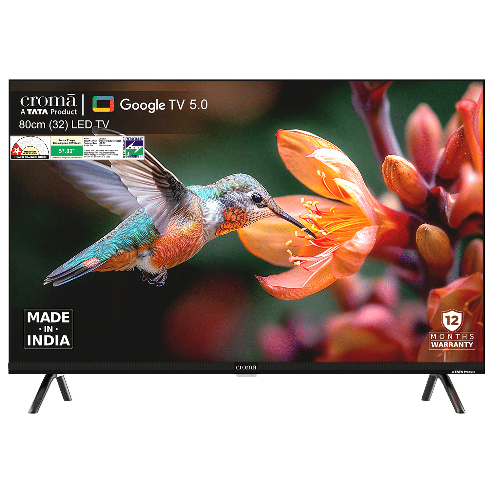 Croma 81.28 (32 inch) LED HD Ready Smart Google TV with Dolby Audio (2025 Model)