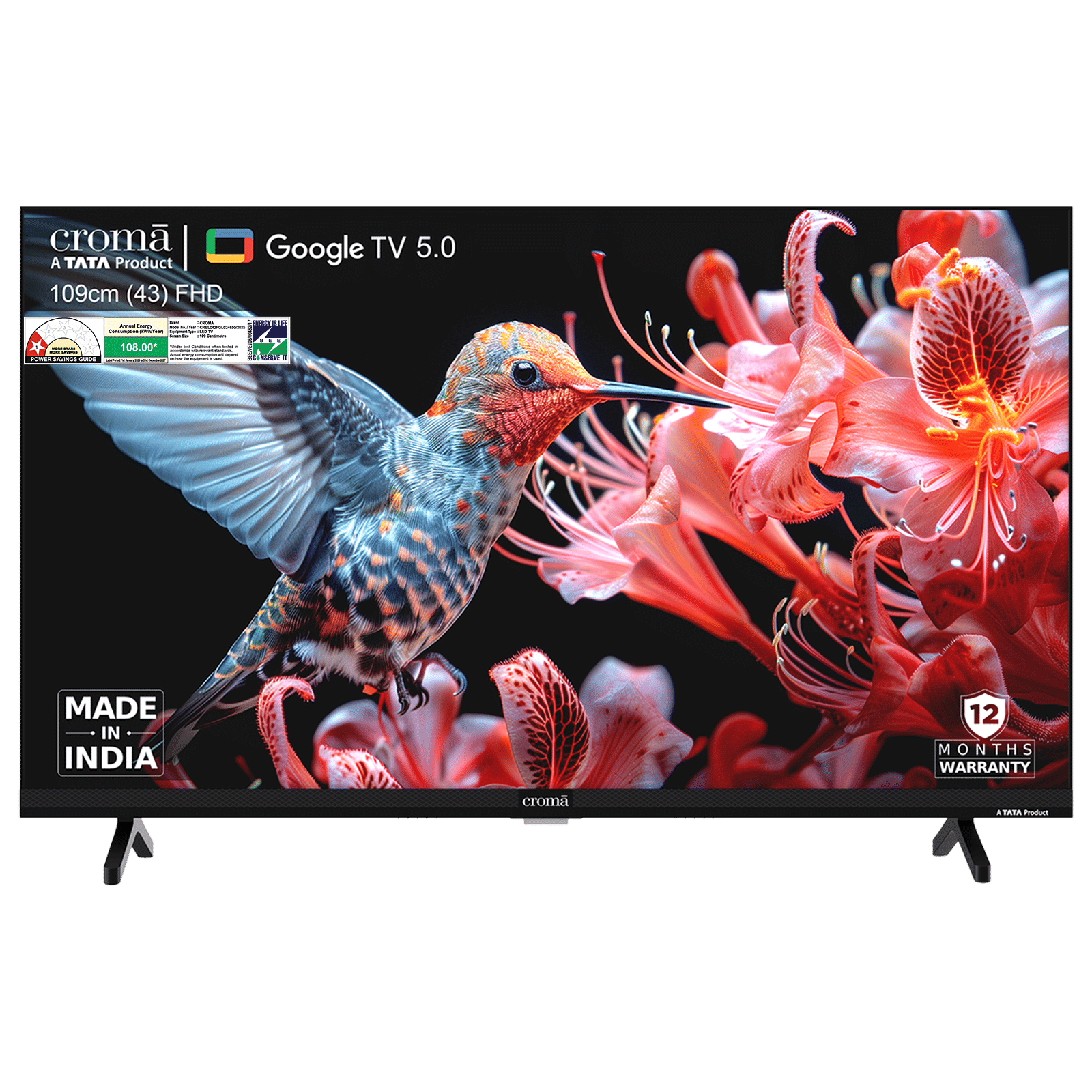 Croma 109.22 (43 inch) Full HD Smart Google TV 5.0 with Dolby Audio (2025 Model)