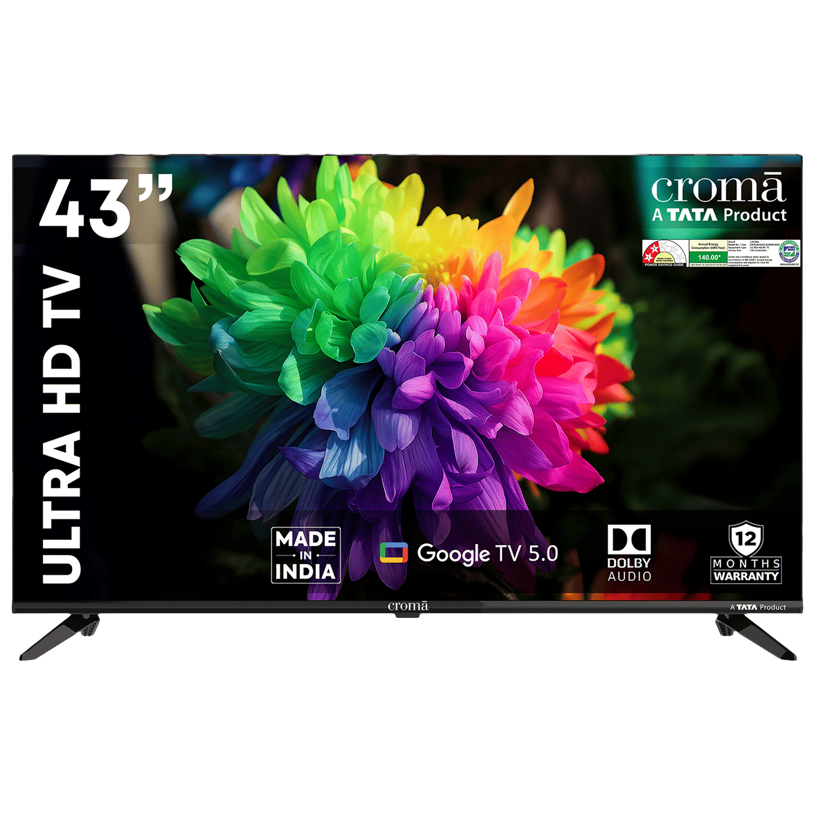 Croma 109.22 cm (43 inch) LED 4K Ultra HD Smart Google TV 5.0 with Dolby Audio (2025 model)