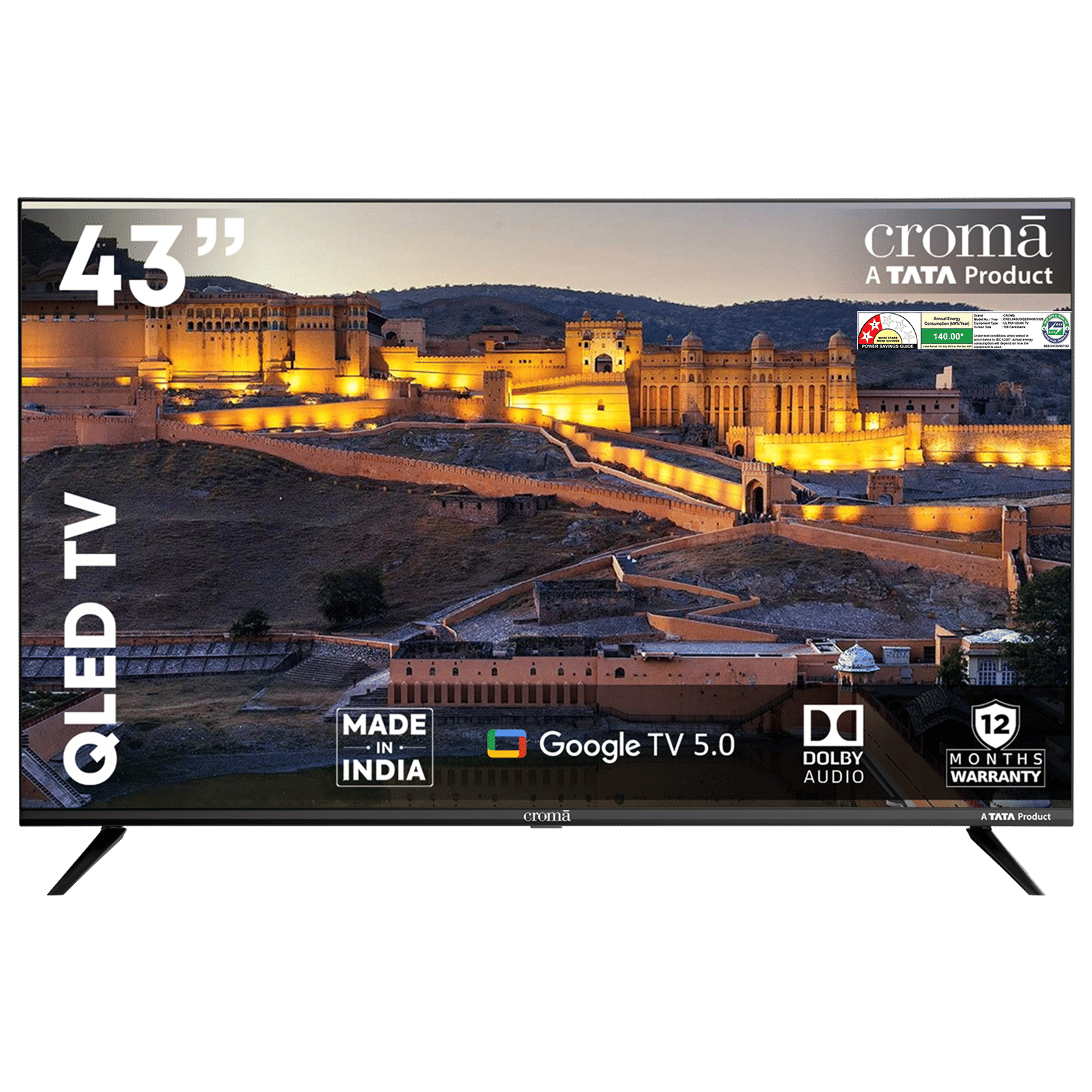 Croma 109.22 cm (43 inch) QLED 4K Ultra HD Smart Google TV 5.0 with Dolby Audio (2025 model)