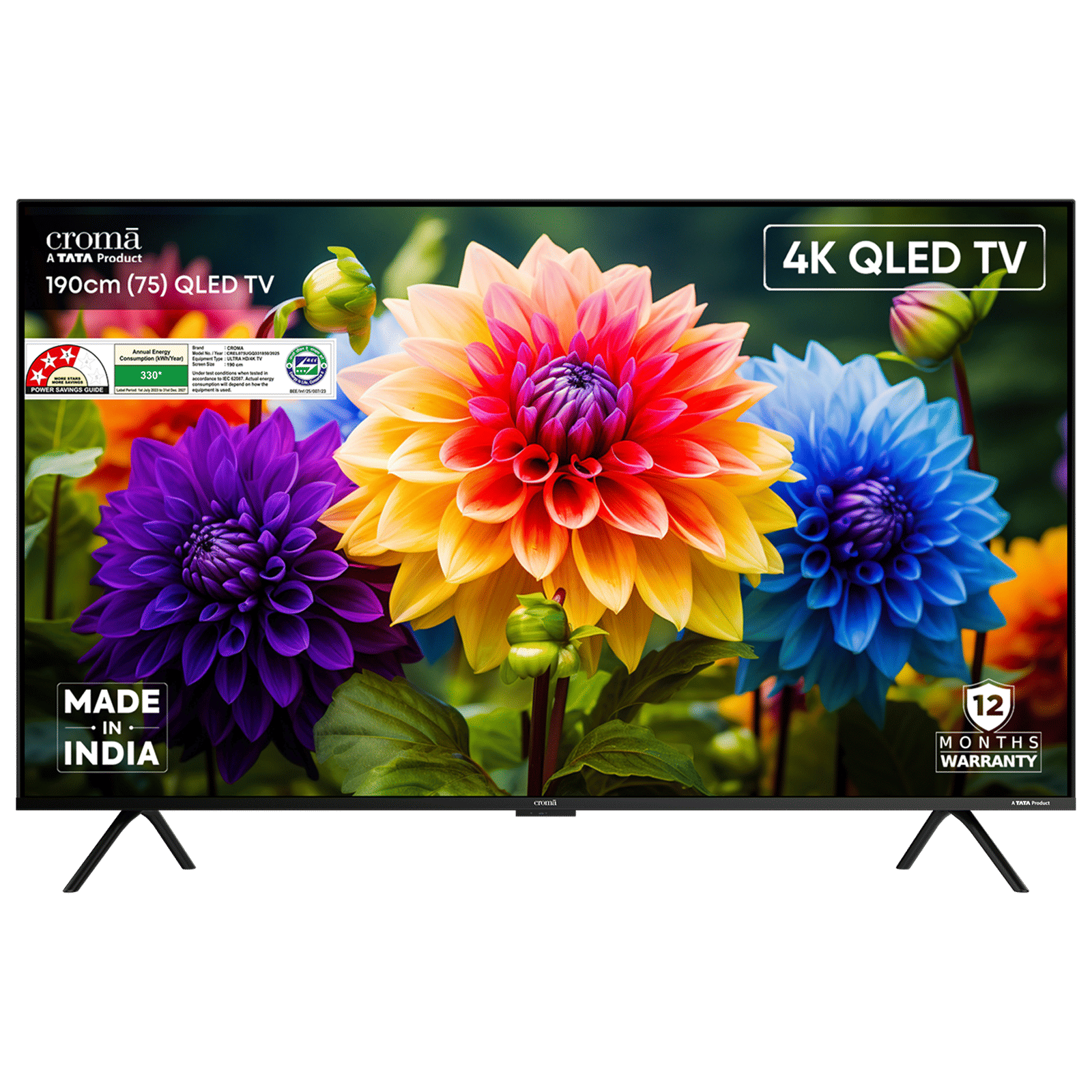 Croma 190 cm (75 inch) QLED 4K Ultra HD Smart Google TV with Dolby Vision & Dolby Atmos (2025 model)