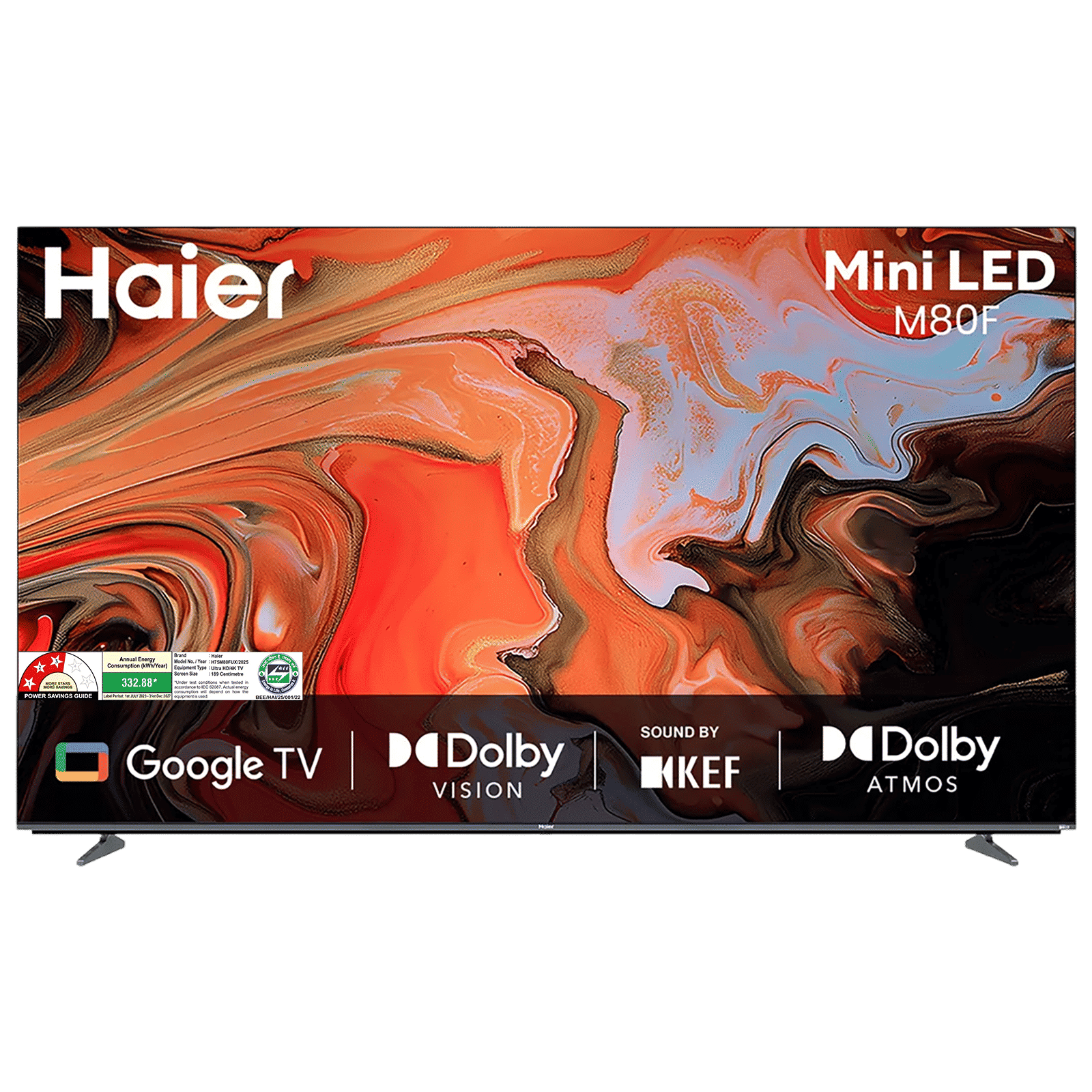 Haier M80F 190 cm (75 inch) 3 Star 4K Ultra HD Mini LED Smart Google TV with Google Assistant Supported (2025 model)
