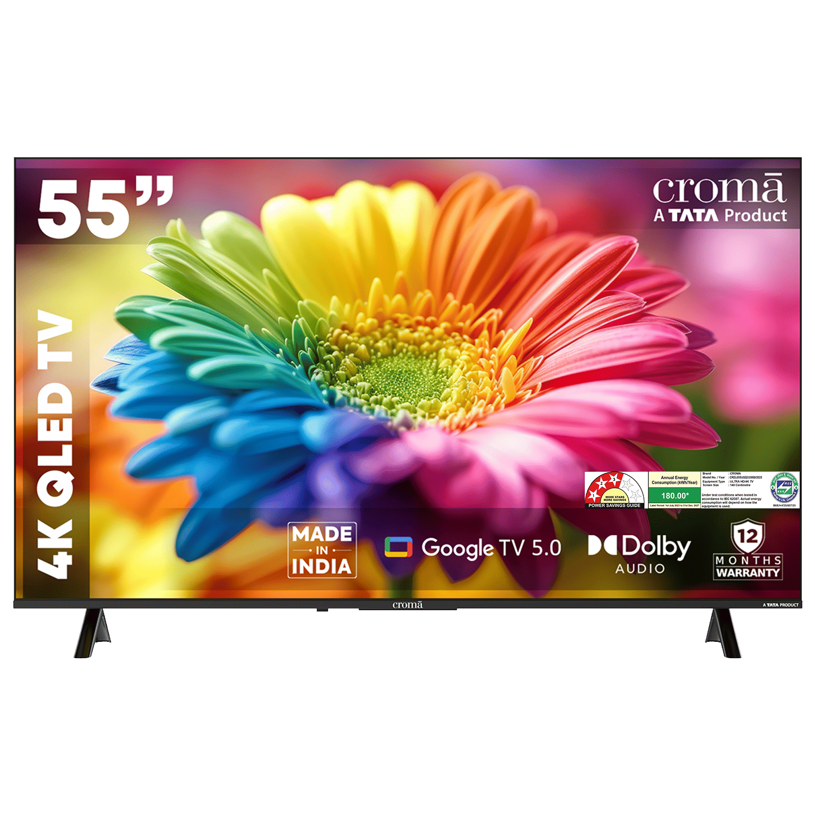 Croma 140 cm (55 inch) QLED 4K Ultra HD Smart Google TV with Google Assistant Supported (2025 model)