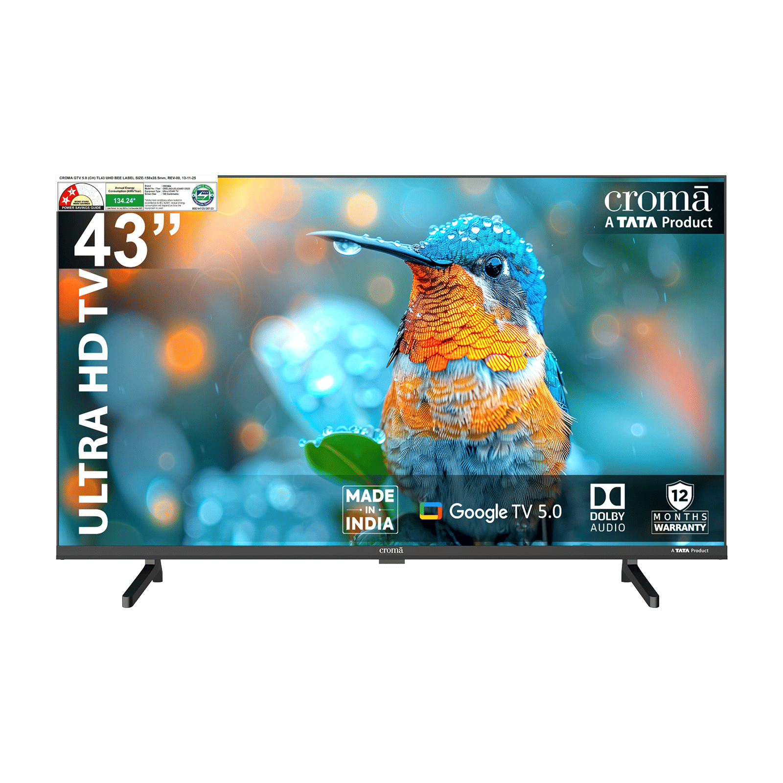 Croma 109.22 cm (43 inch) 4K Ultra HD LED Smart Google TV with Dolby Audio (2025 model)