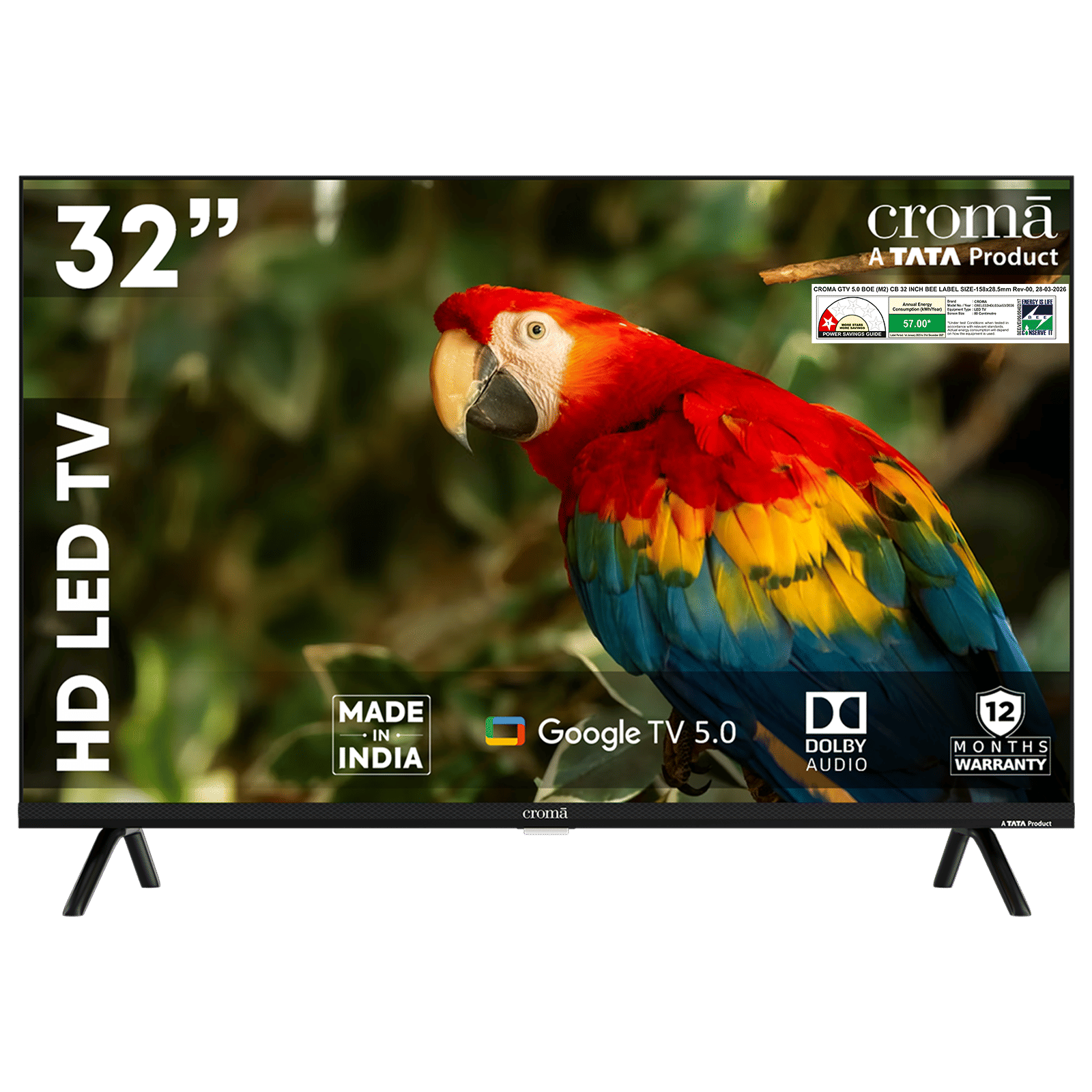 Croma 80cm (32 inch) HD LED Smart Google TV with Wi-Fi Connectivity (2026 Model)