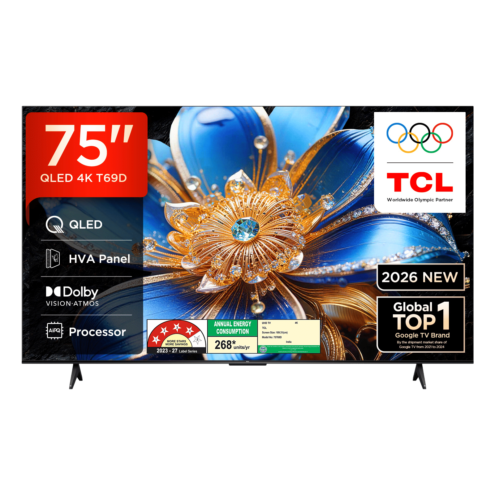 TCL T series 190.5 cm (75 inch) QLED 4K Super Ultra HD Smart Google TV with Google Voice Assistant (2026 Model)