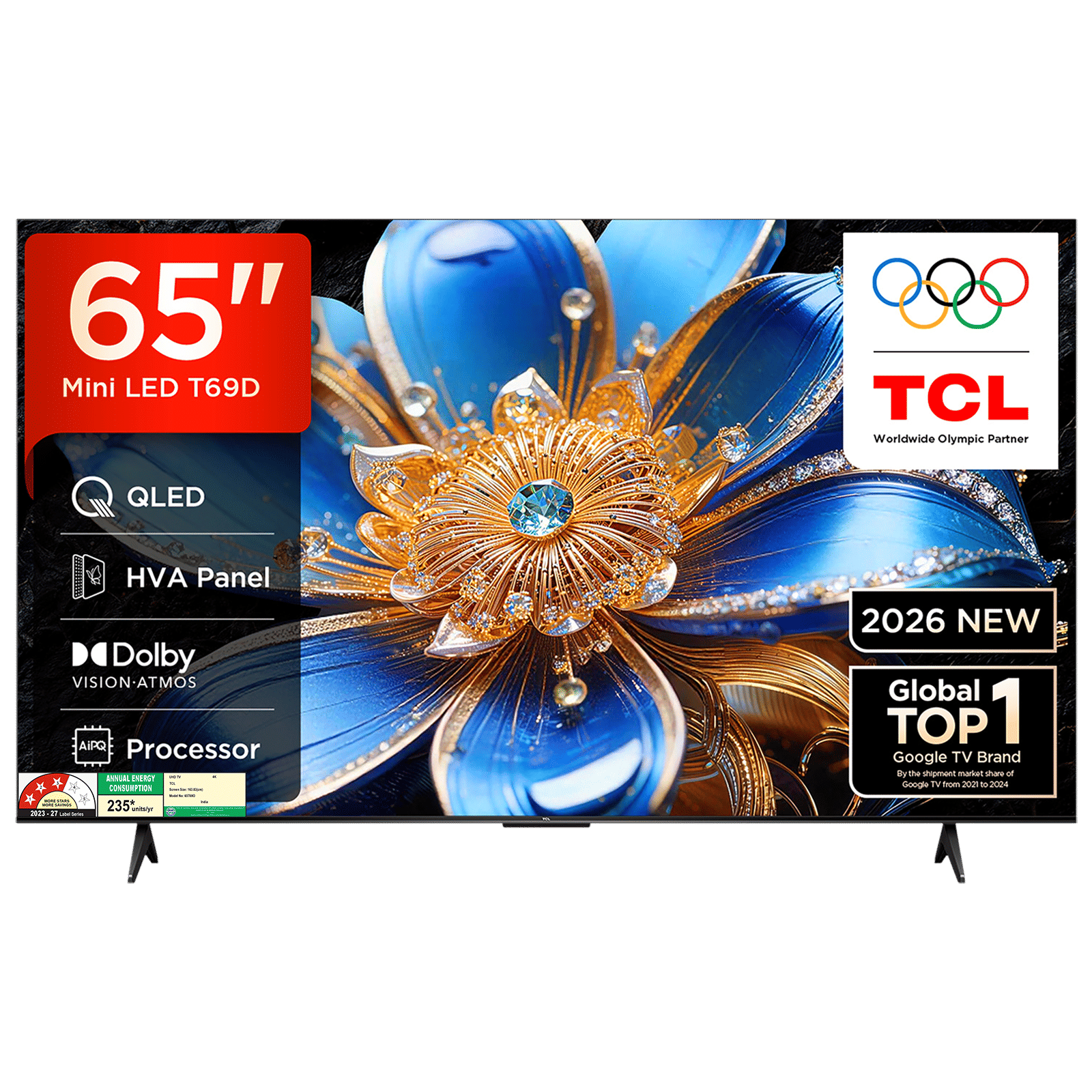 TCL T series 165.1 cm (65 inch) 3 Star QLED 4K Super Ultra HD Smart Google TV with Google Voice Assistant (2026 Model)