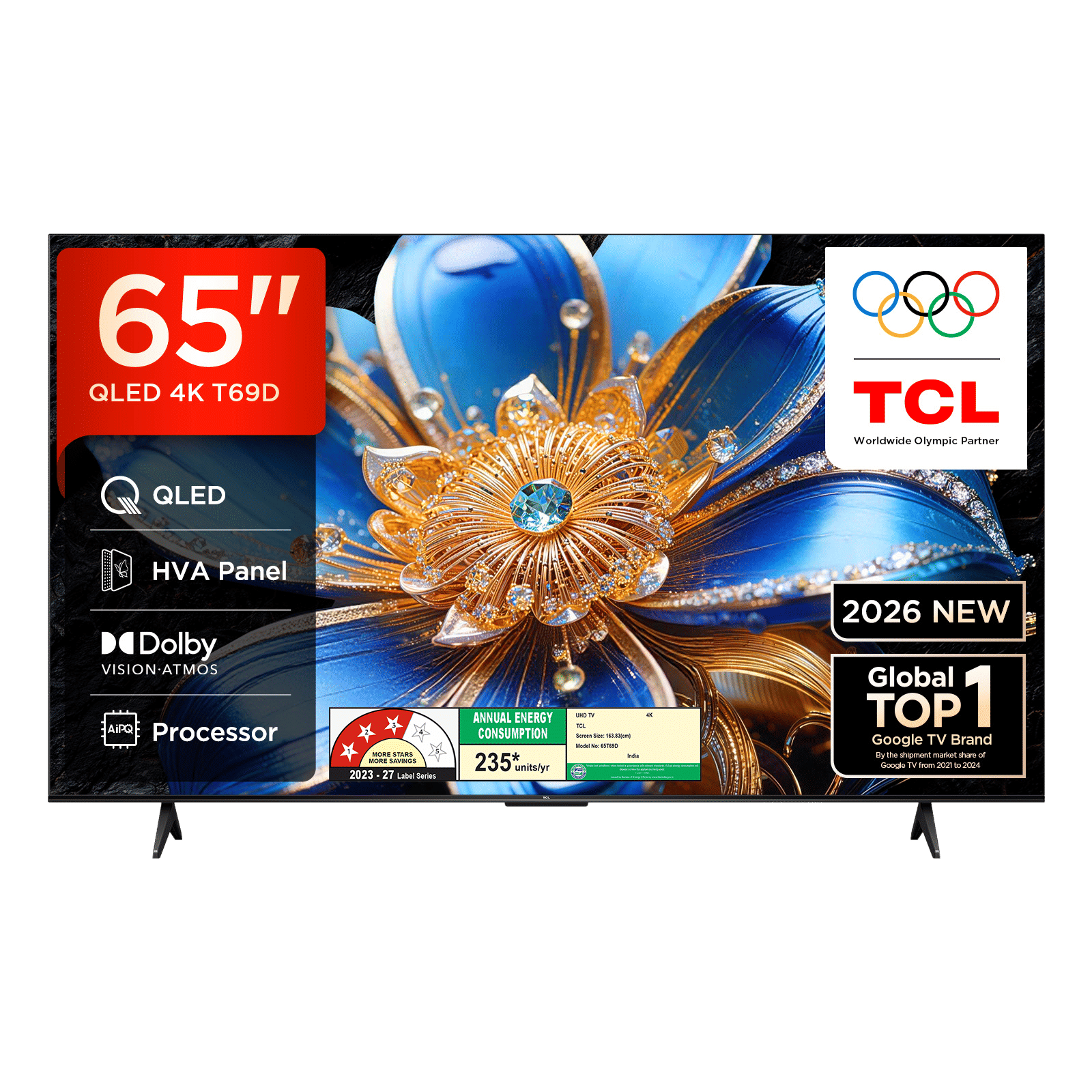 TCL T series 165.1 cm (65 inch) 3 Star QLED 4K Super Ultra HD Smart Google TV with Google Voice Assistant (2026 Model)