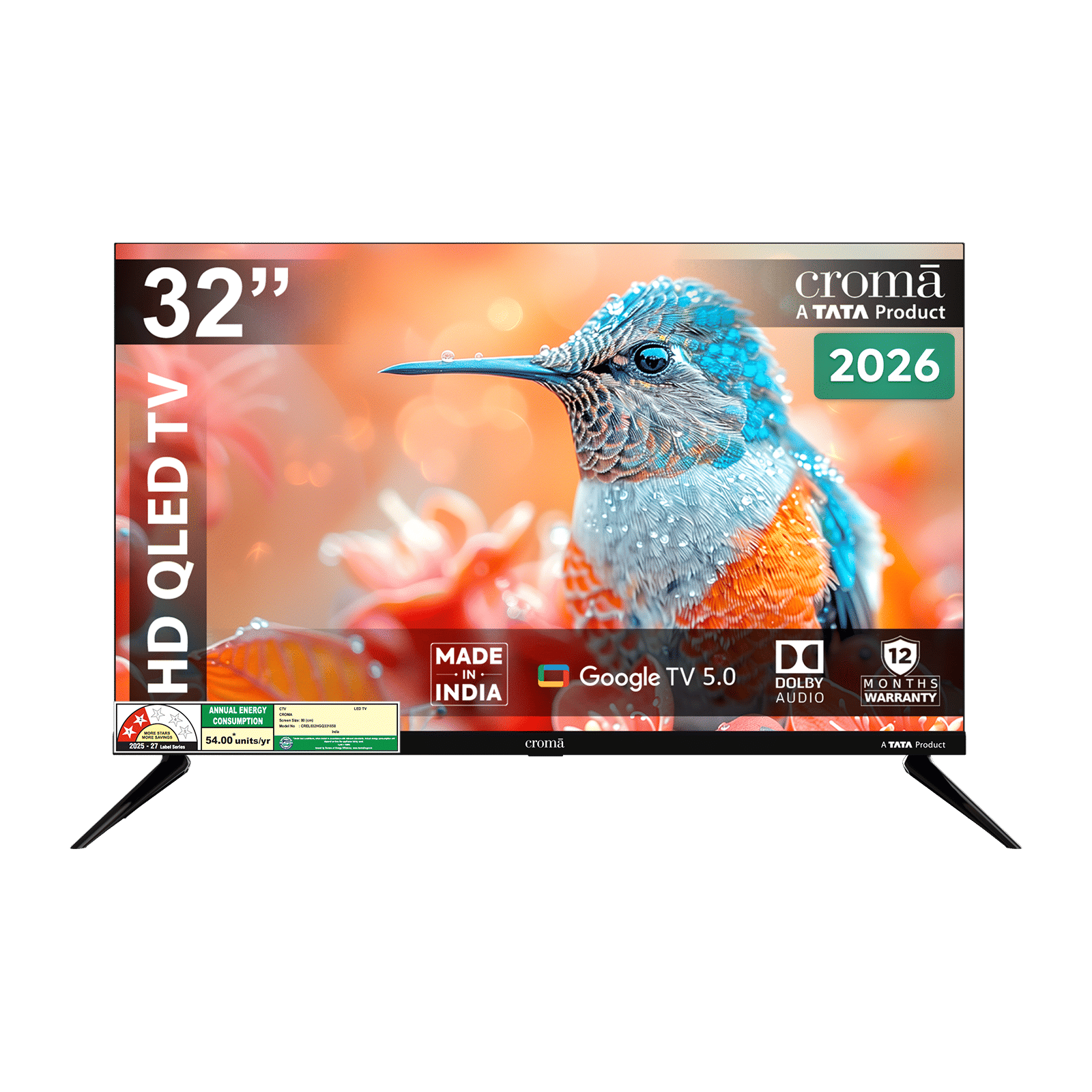 Croma 80 cm (32 inch) 2 Star HD QLED Smart Google TV 5.0 with Quad Core Processor (2026 model)