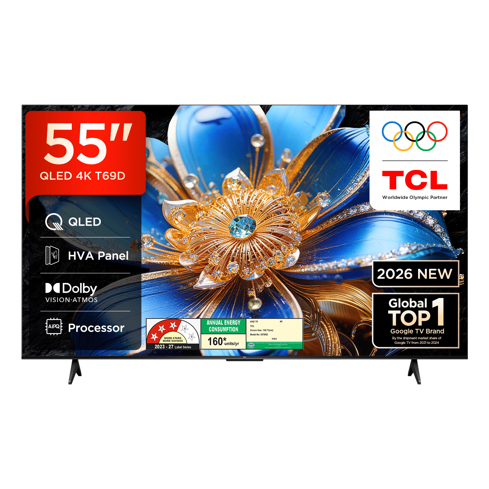 TCL T series 139.7 cm (55 inch) 3 Star QLED 4K Super Ultra HD Smart Google TV with Google Voice Assistant (2026 Model)