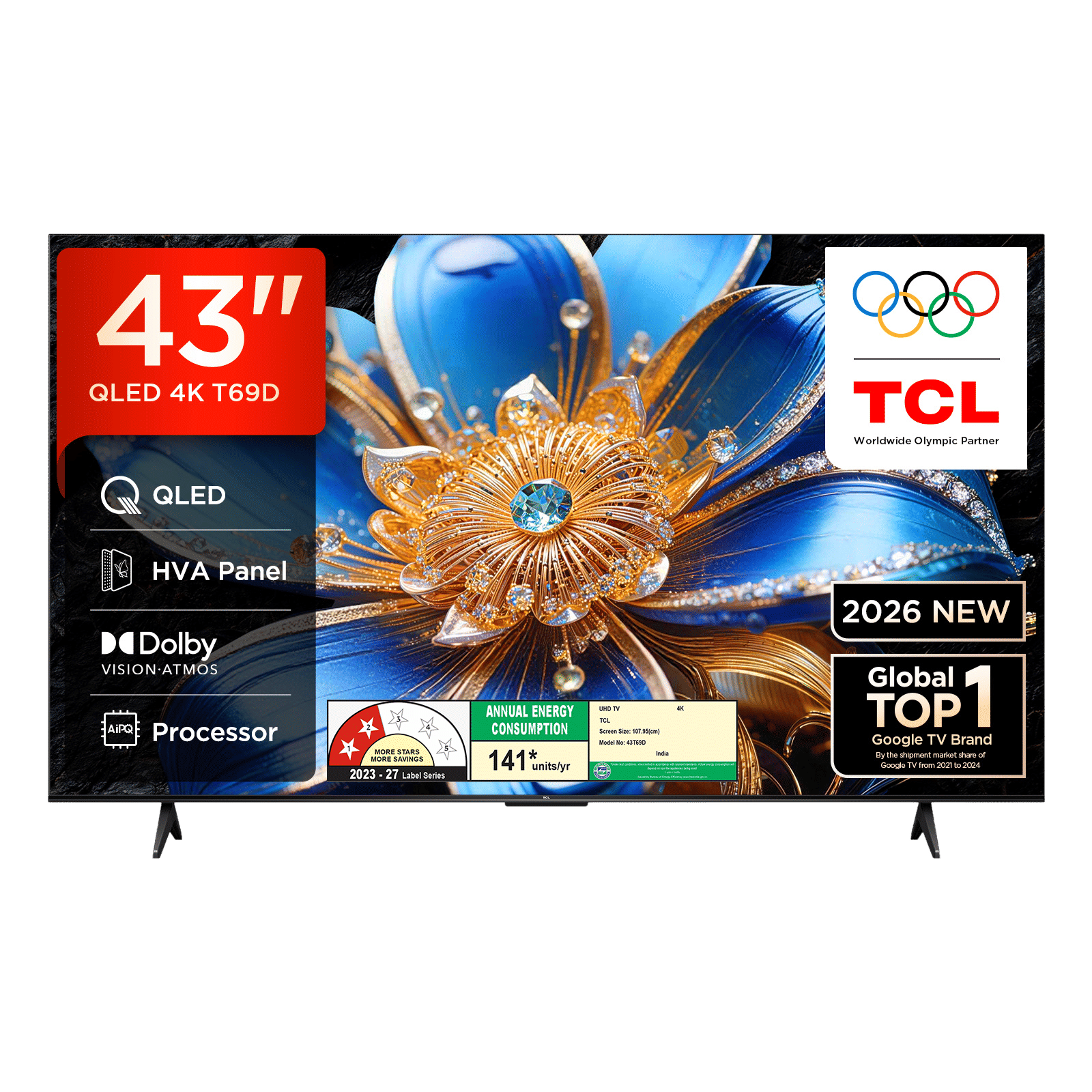TCL T series 109.22 cm (43 inch) 2 Star QLED 4K Super Ultra HD Smart Google TV with Google Voice Assistant (2026 Model)