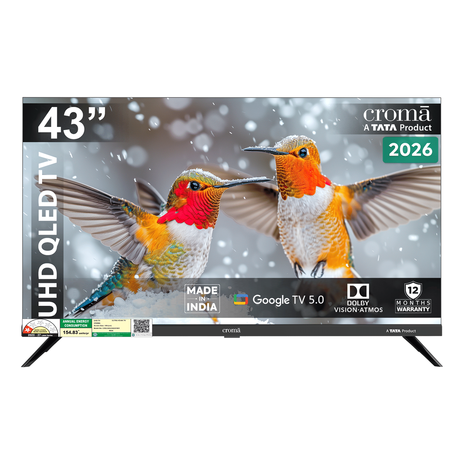 Croma 109 cm (43 inch) 1 Star QLED 4K Ultra HD Smart Google TV with Dolby Vision & Dolby Atmos (2026 Model)