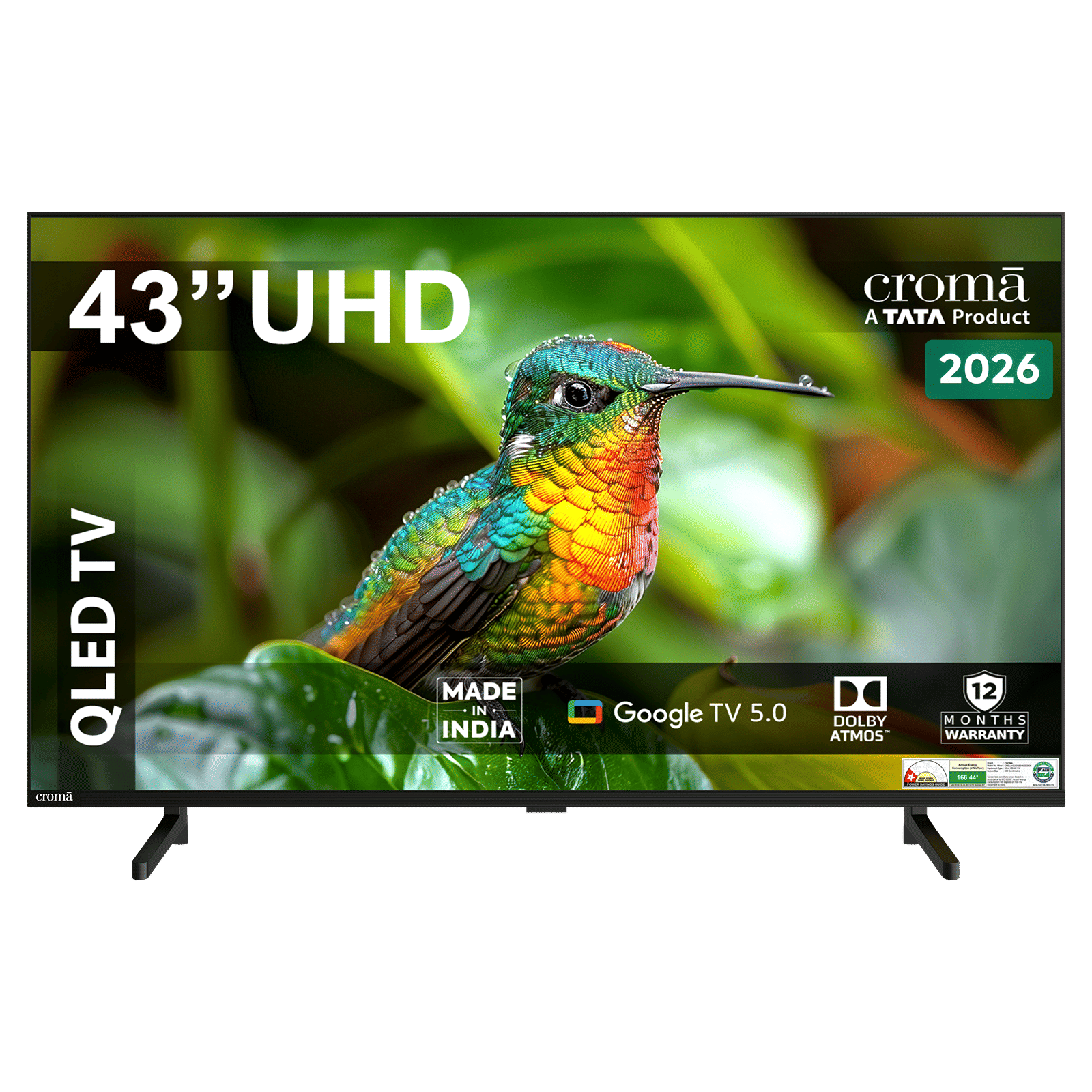 Croma 109 cm (43 inch) 1 Star QLED 4K Ultra HD Smart Google TV with Google Voice Assistant (2026 Model)