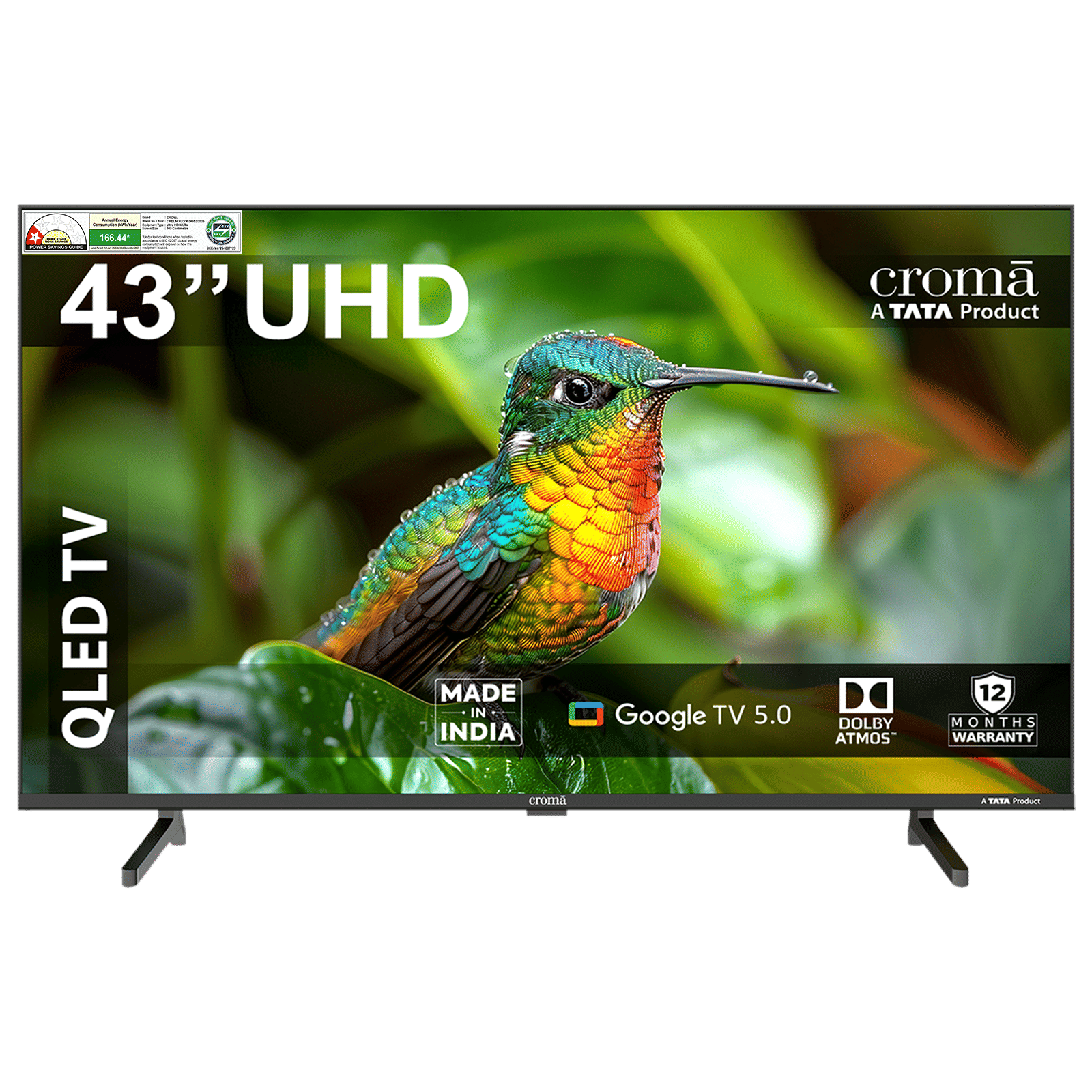 Croma 109 cm (43 inch) 1 Star QLED 4K Ultra HD Smart Google TV with Google Voice Assistant (2026 Model)