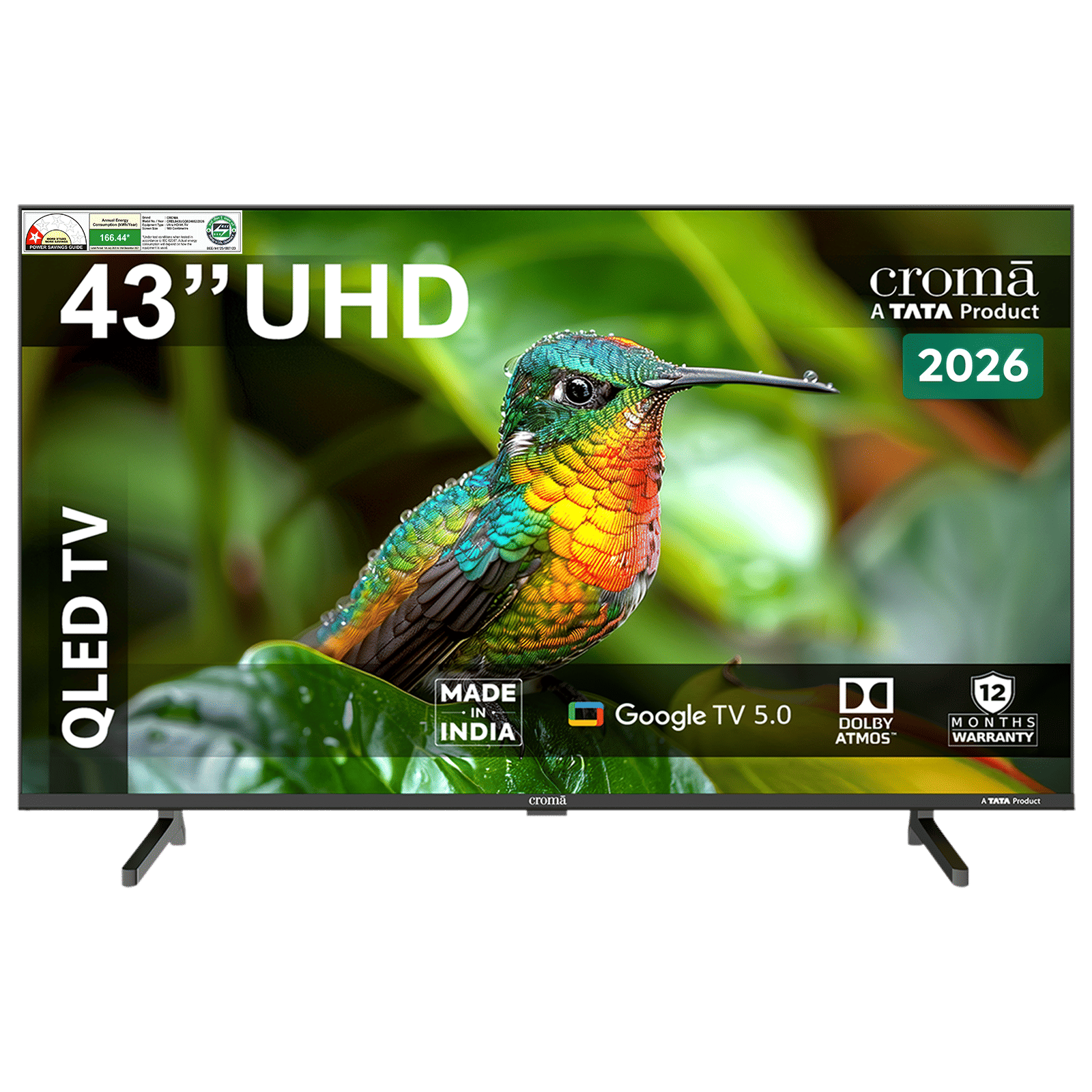 Croma 109 cm (43 inch) 1 Star QLED 4K Ultra HD Smart Google TV with Google Voice Assistant (2026 Model)