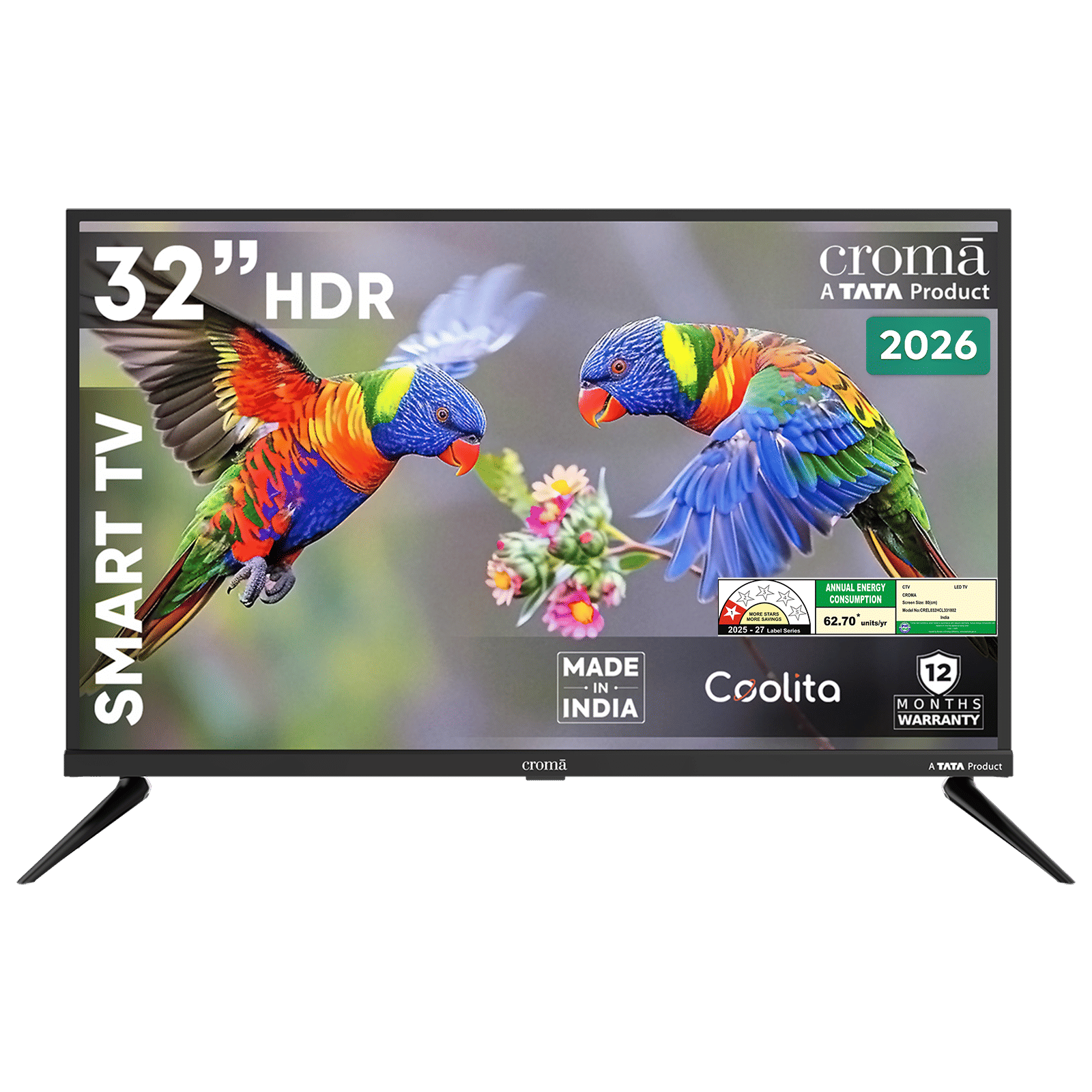 Croma 81.28 cm (32 inch) 1 Star LED HD Ready Smart Linux TV with A+ Grade Panel (2026 Model)