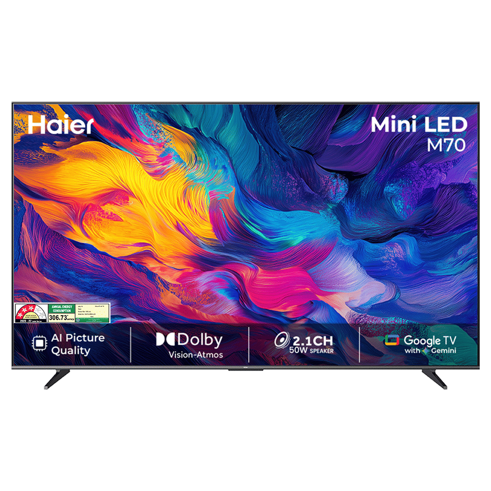 Haier UH 190.5 cm (75 inch) 3 Star Mini LED 4K Ultra HD Smart Google TV with Google Voice Assistant (2026 model)