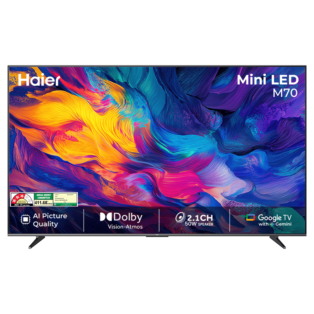 Haier UH 215.9 cm (85 inch) 3 Star Mini LED 4K Ultra HD Smart Google TV with Google Voice Assistant (2026 model)