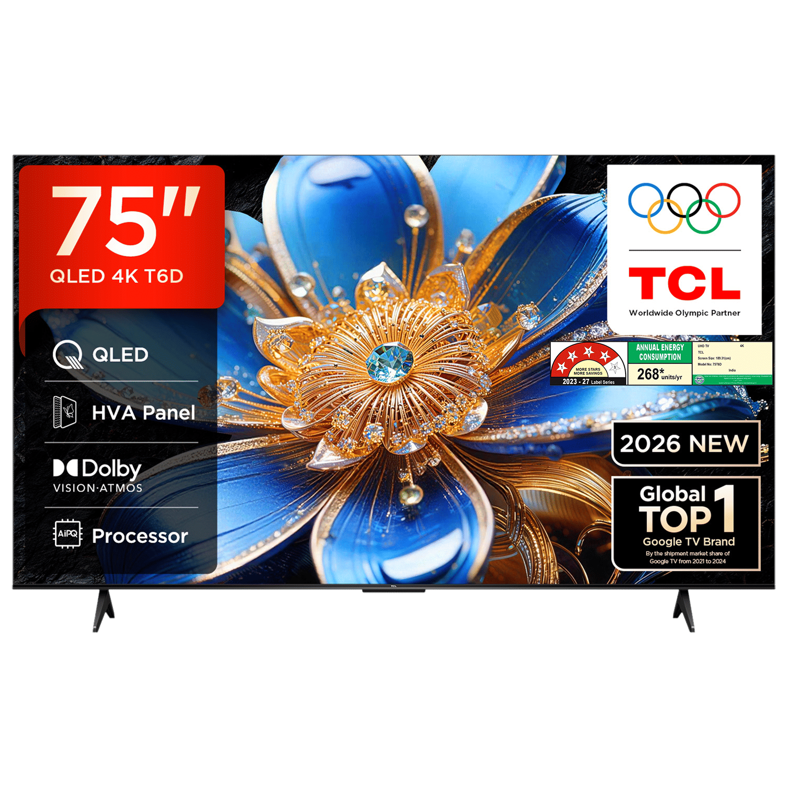 TCL T series 190.5 cm (75 inch) 4 Star QLED 4K Super Ultra HD Smart Google TV with Google Voice Assistant (2026)