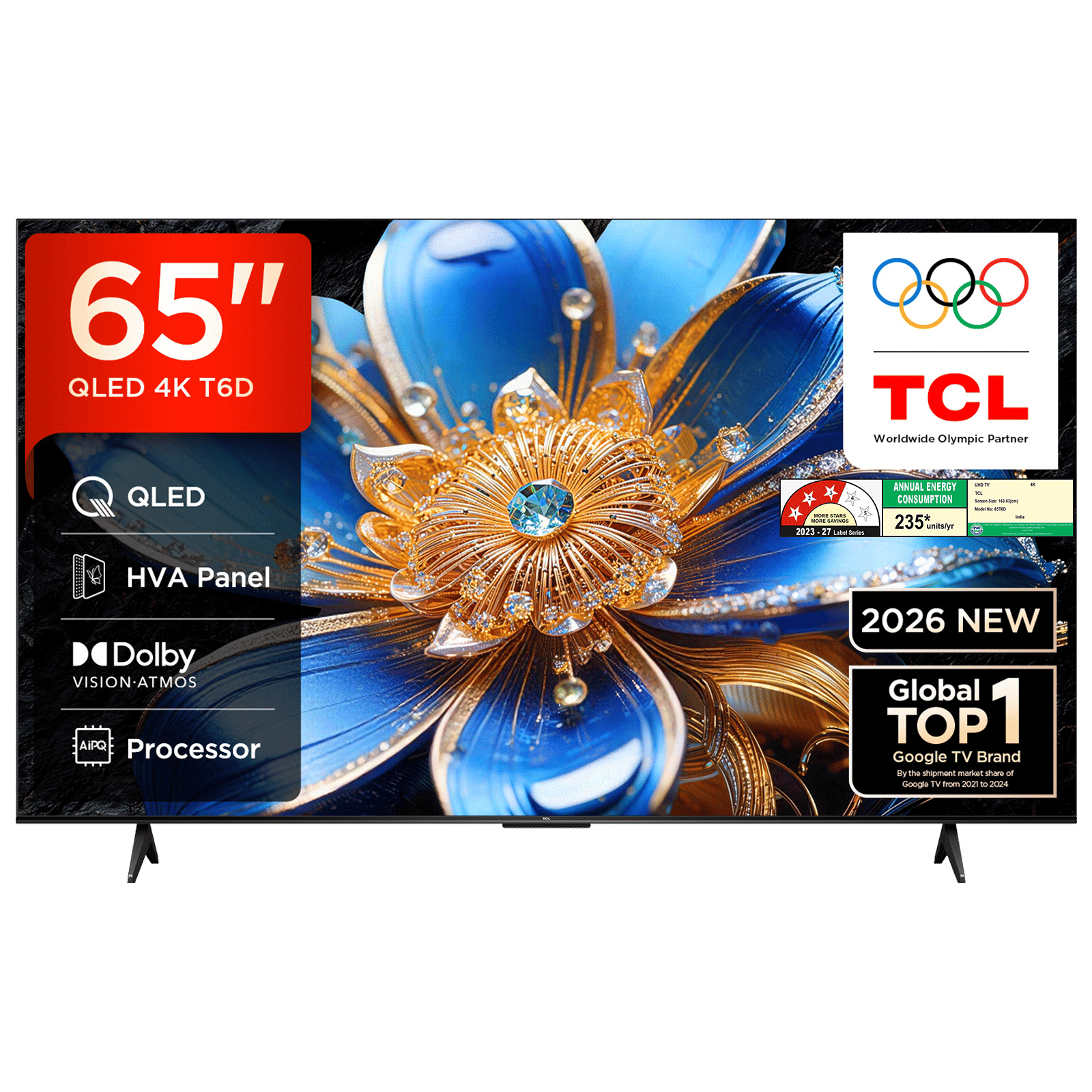 TCL T series 165.1 cm (65 inch) 3 Star QLED 4K Super Ultra HD Smart Google TV with Google Voice Assistant (2026)