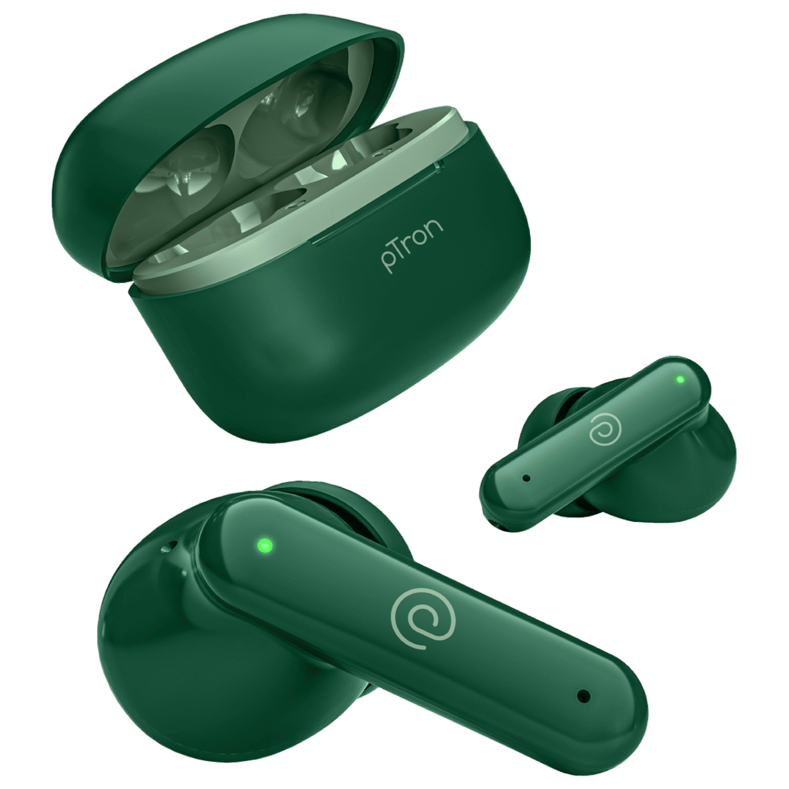 pTron Basspods Sync TWS Earbuds with Passive Noise Cancellation (IPX5 Water Resistant, Crystal Clear Stereo Call, Green)